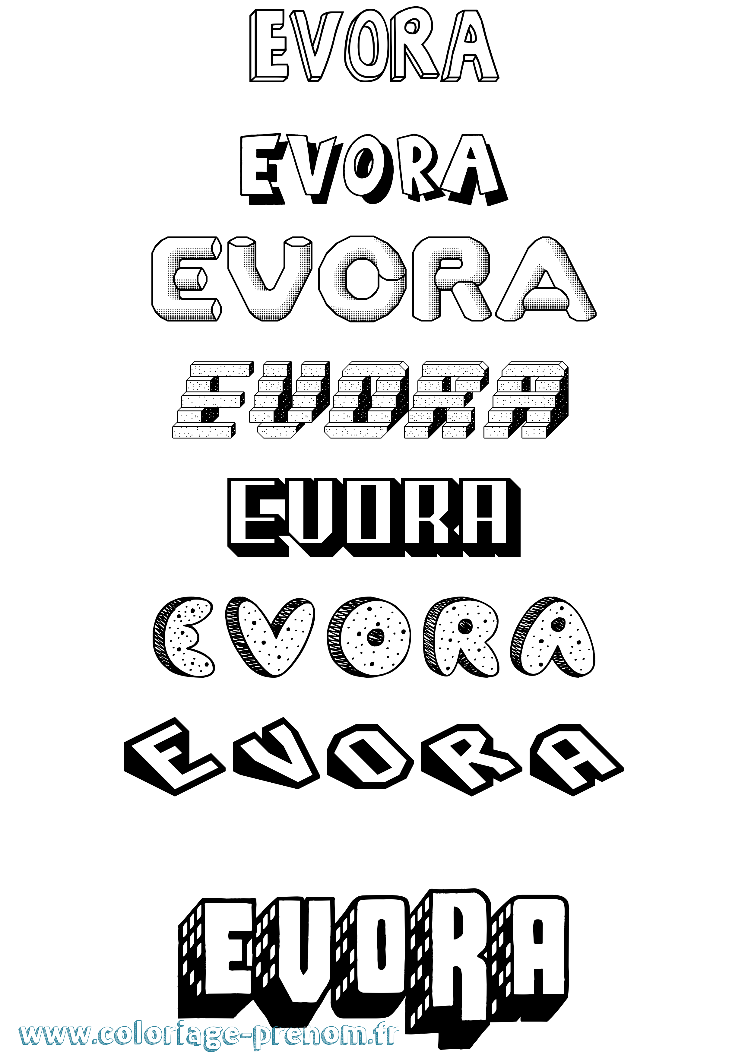 Coloriage Evora Effet 3D Coloriage prénom Evora Effet 3D