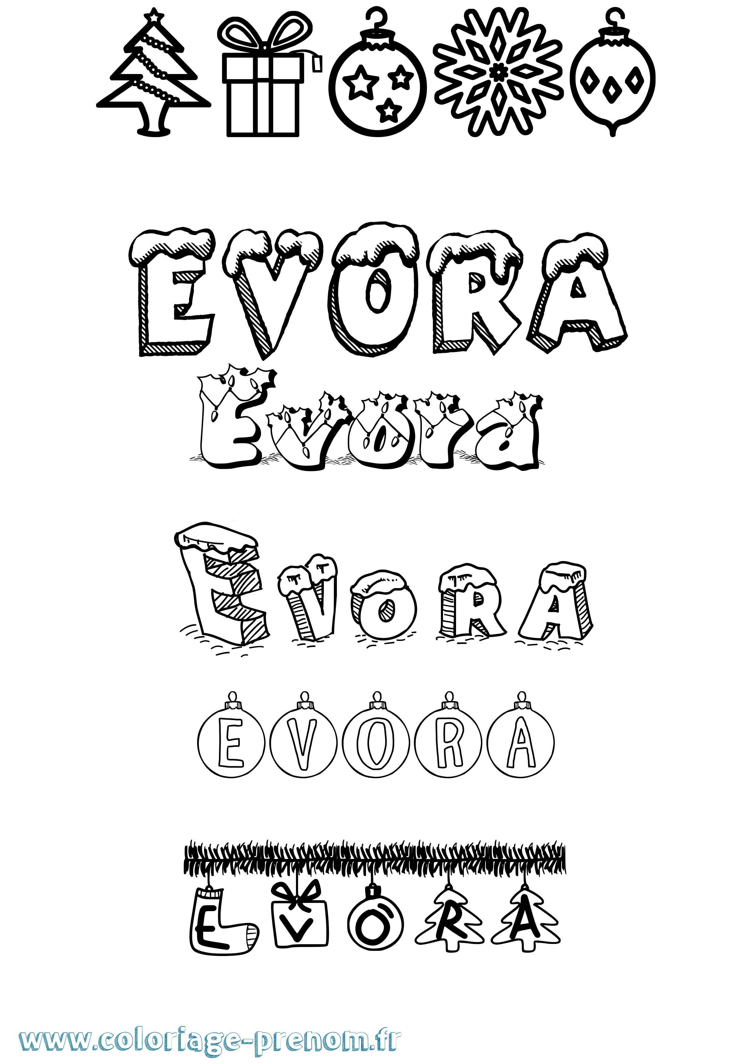 Coloriage Evora Noël Coloriage prénom Evora Noël