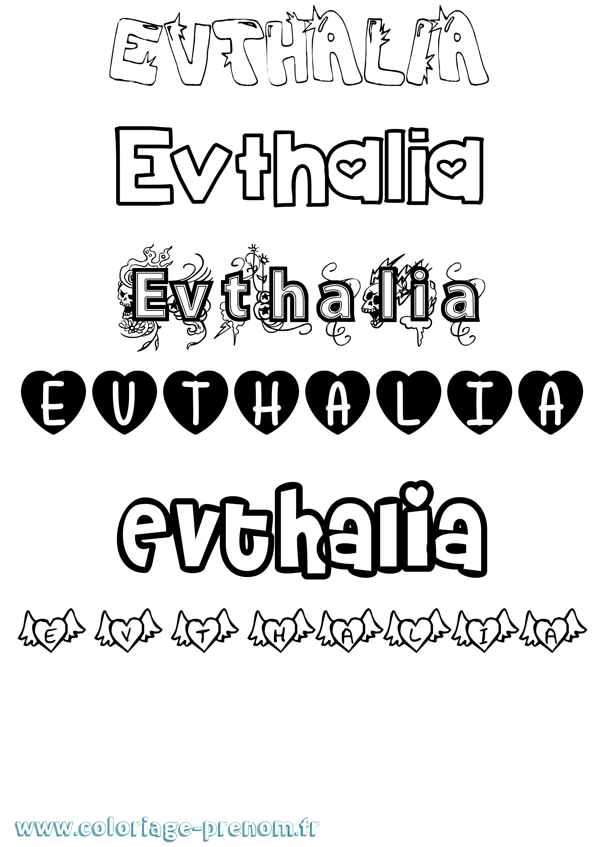 Coloriage Evthalia Girly Coloriage prénom Evthalia Girly