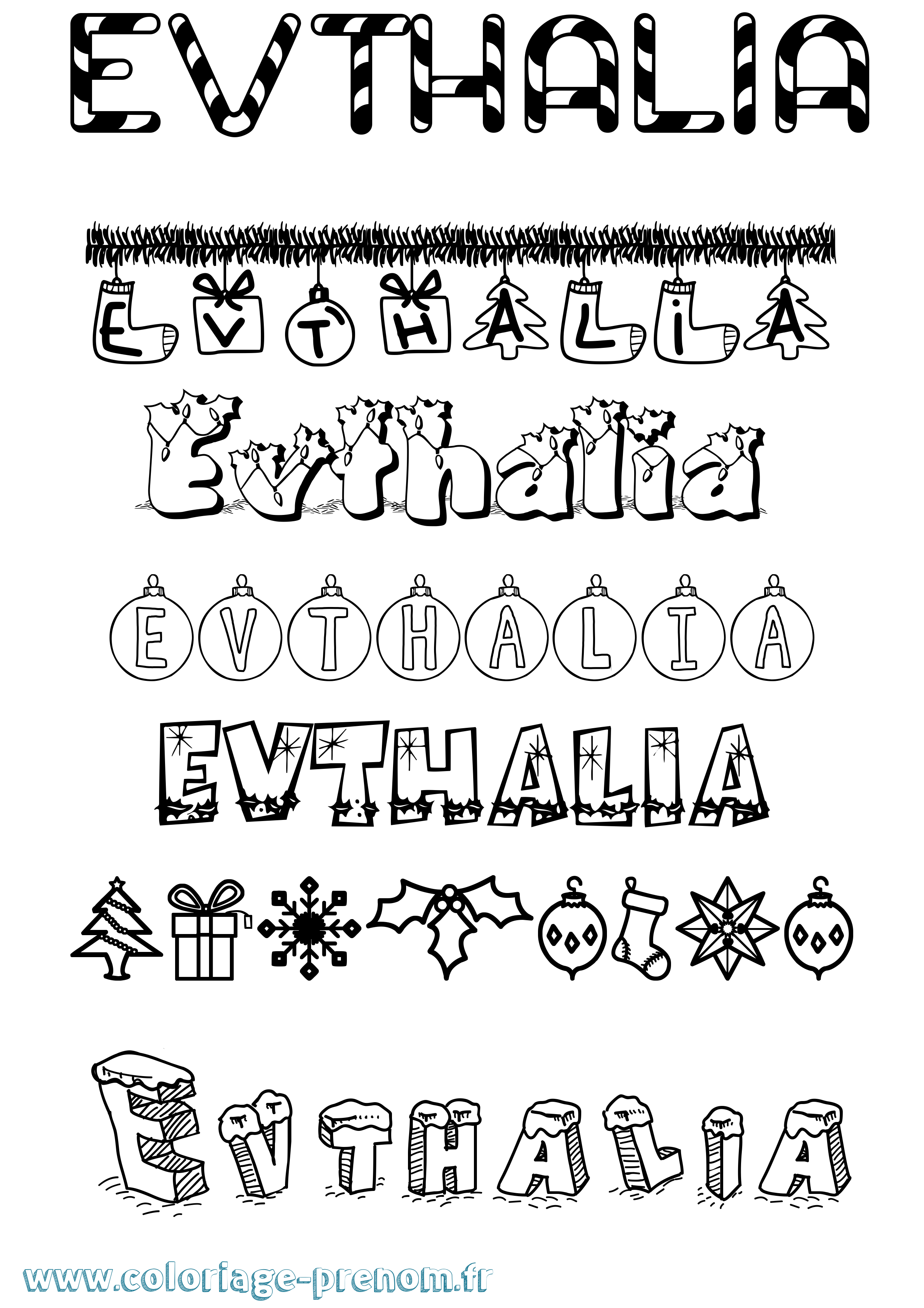 Coloriage Evthalia Noël Coloriage prénom Evthalia Noël