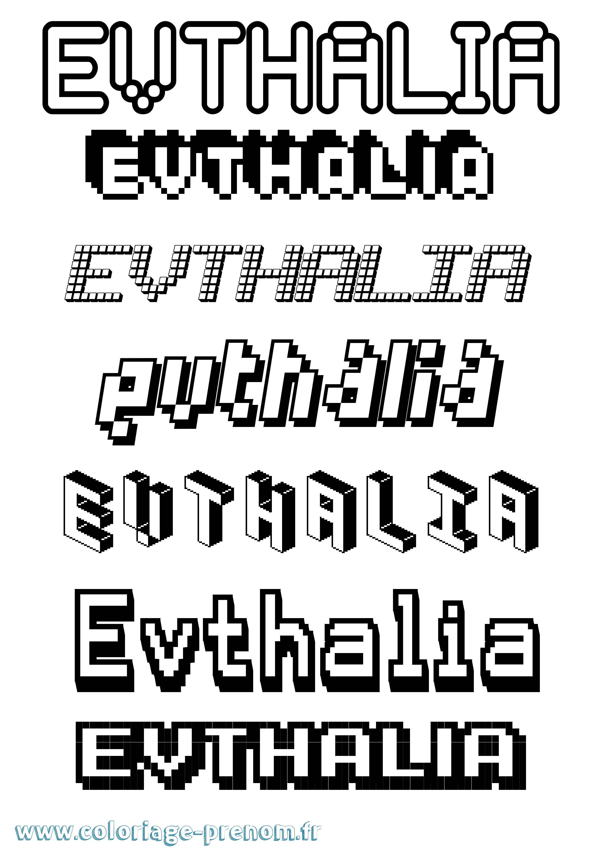 Coloriage Evthalia Pixel Coloriage prénom Evthalia Pixel