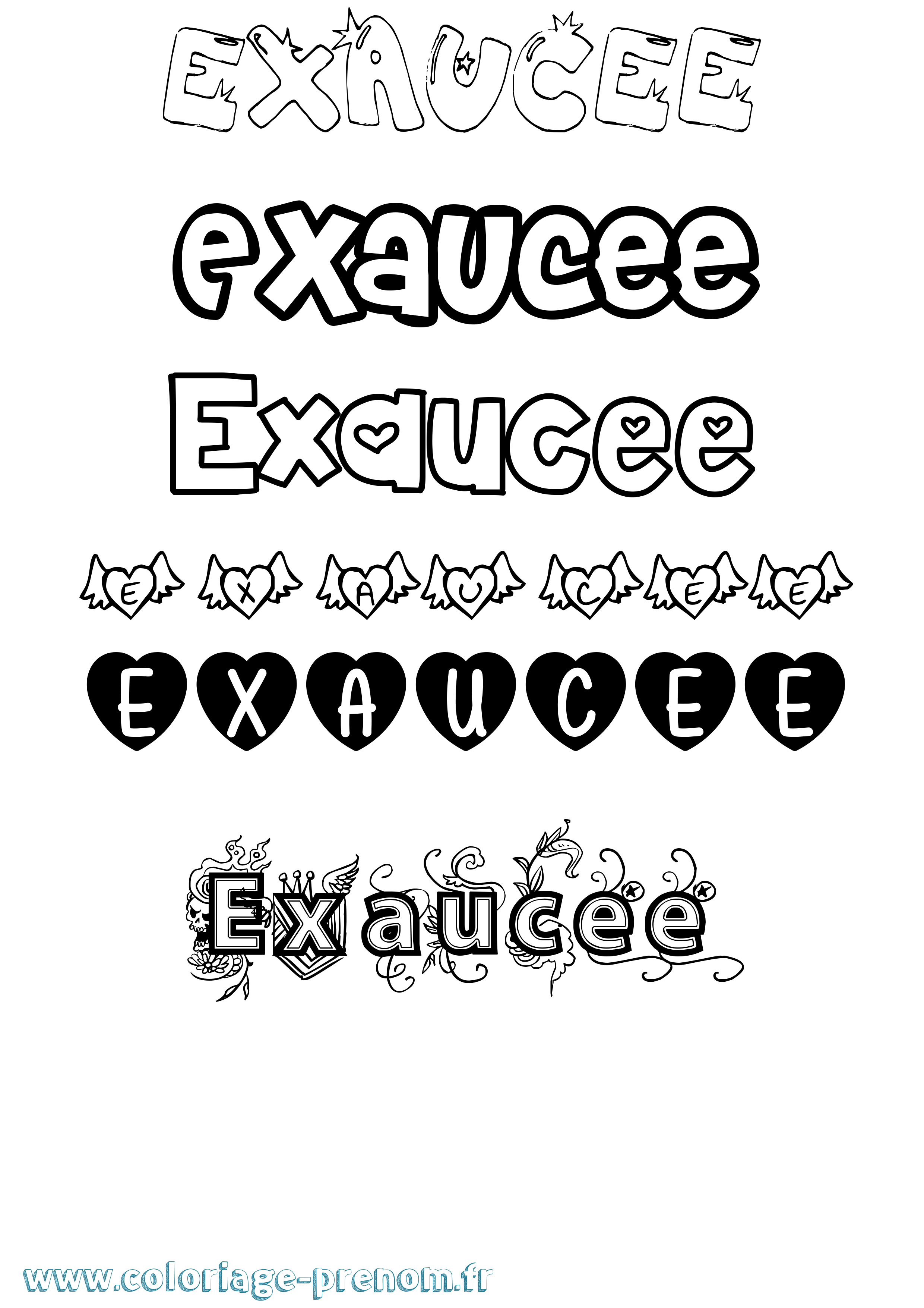 Coloriage Exaucee Girly Coloriage prénom Exaucee Girly