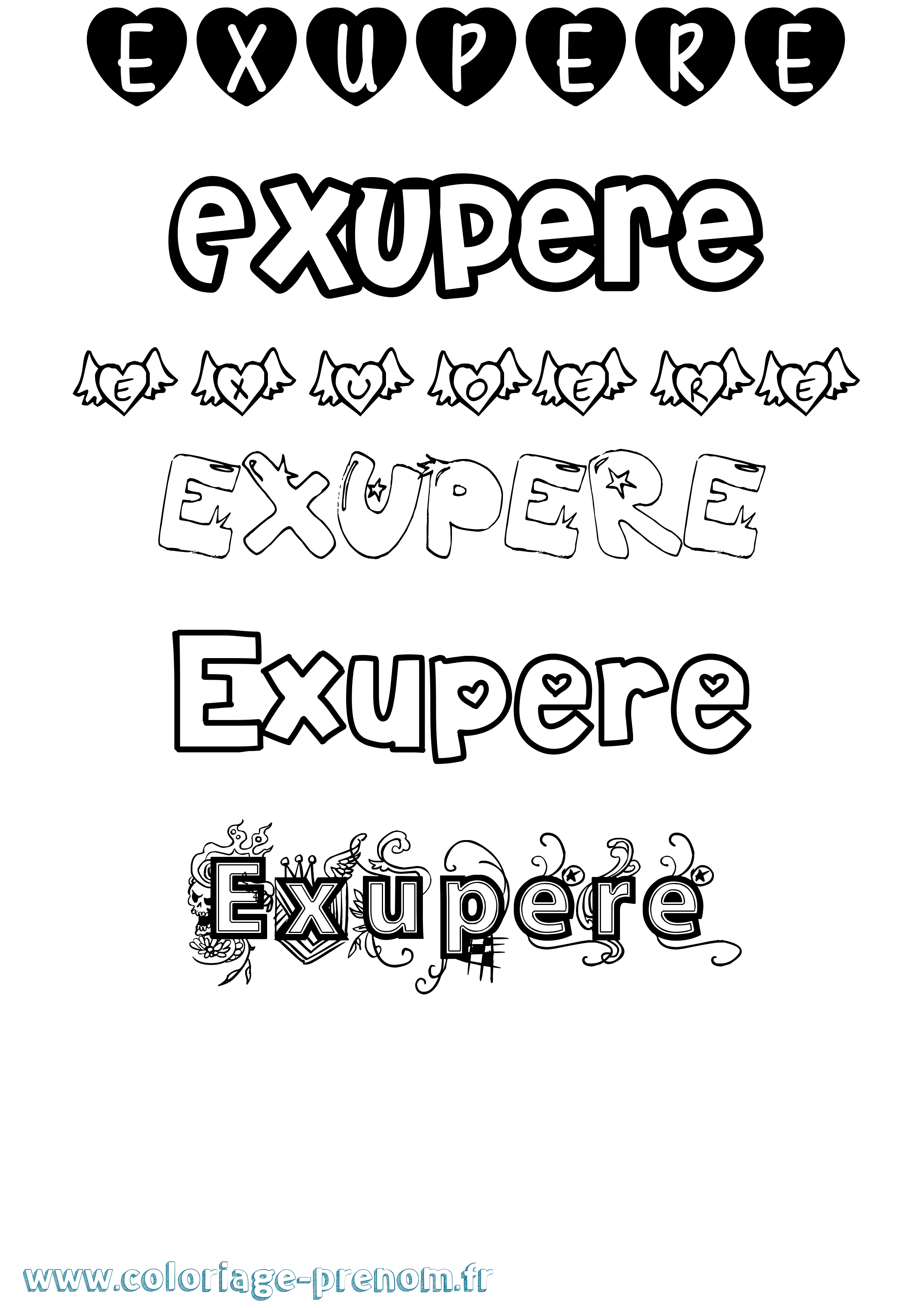Coloriage Exupere Girly Coloriage prénom Exupere Girly