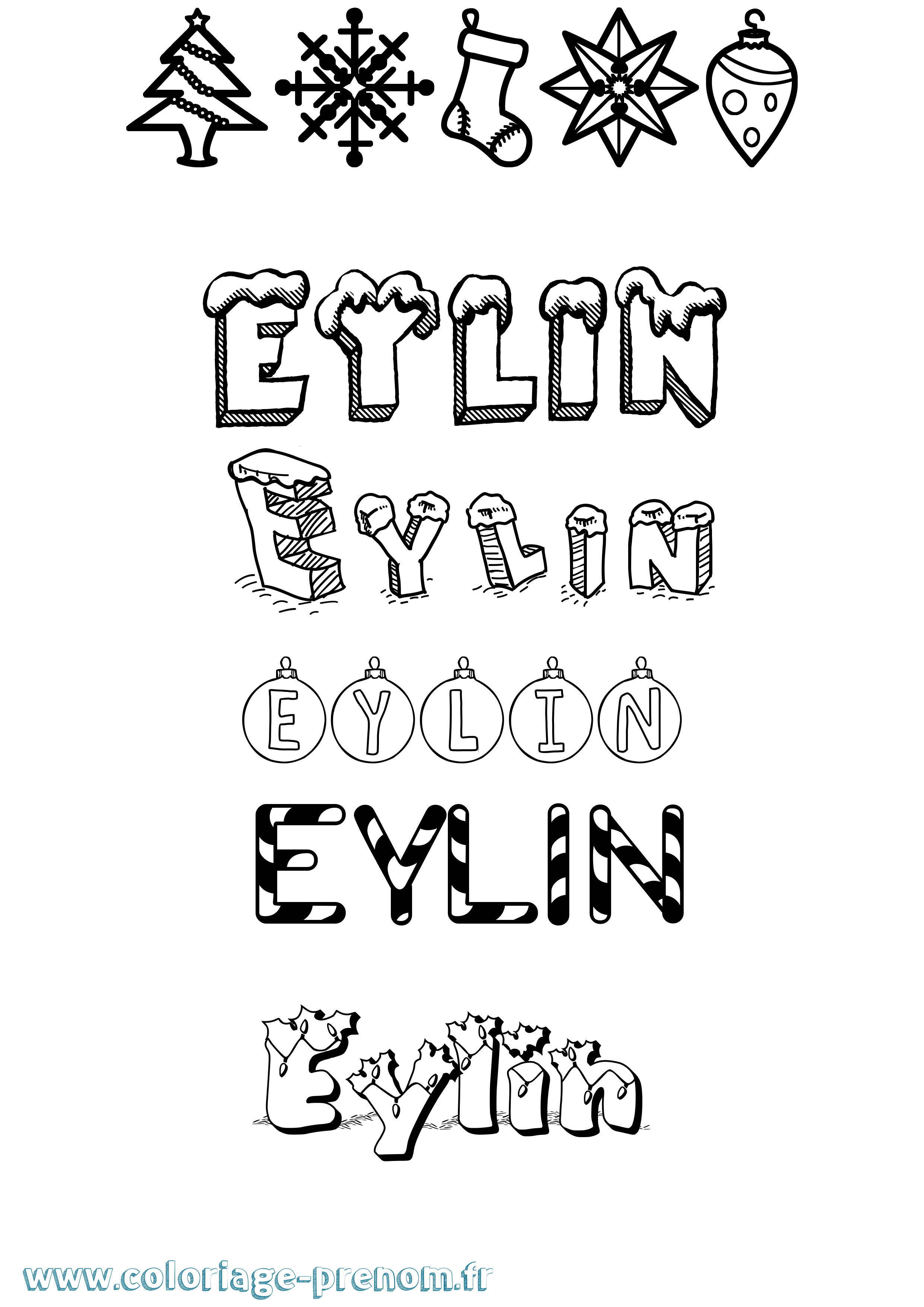 Coloriage Eylin Noël Coloriage prénom Eylin Noël