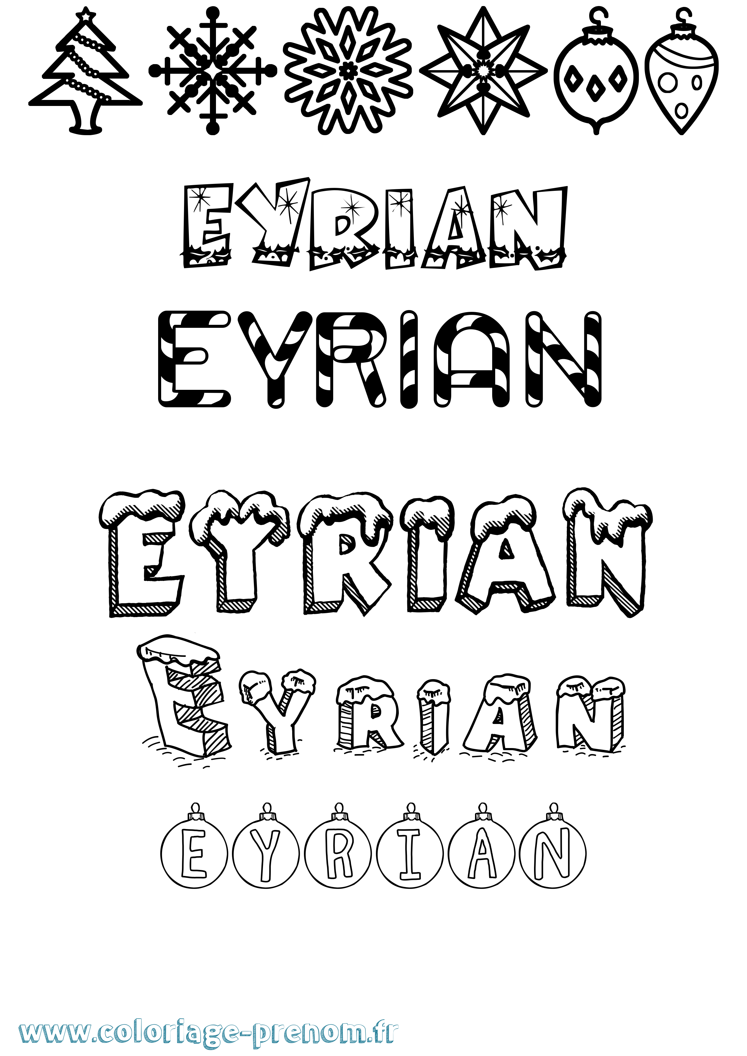 Coloriage Eyrian Noël Coloriage prénom Eyrian Noël