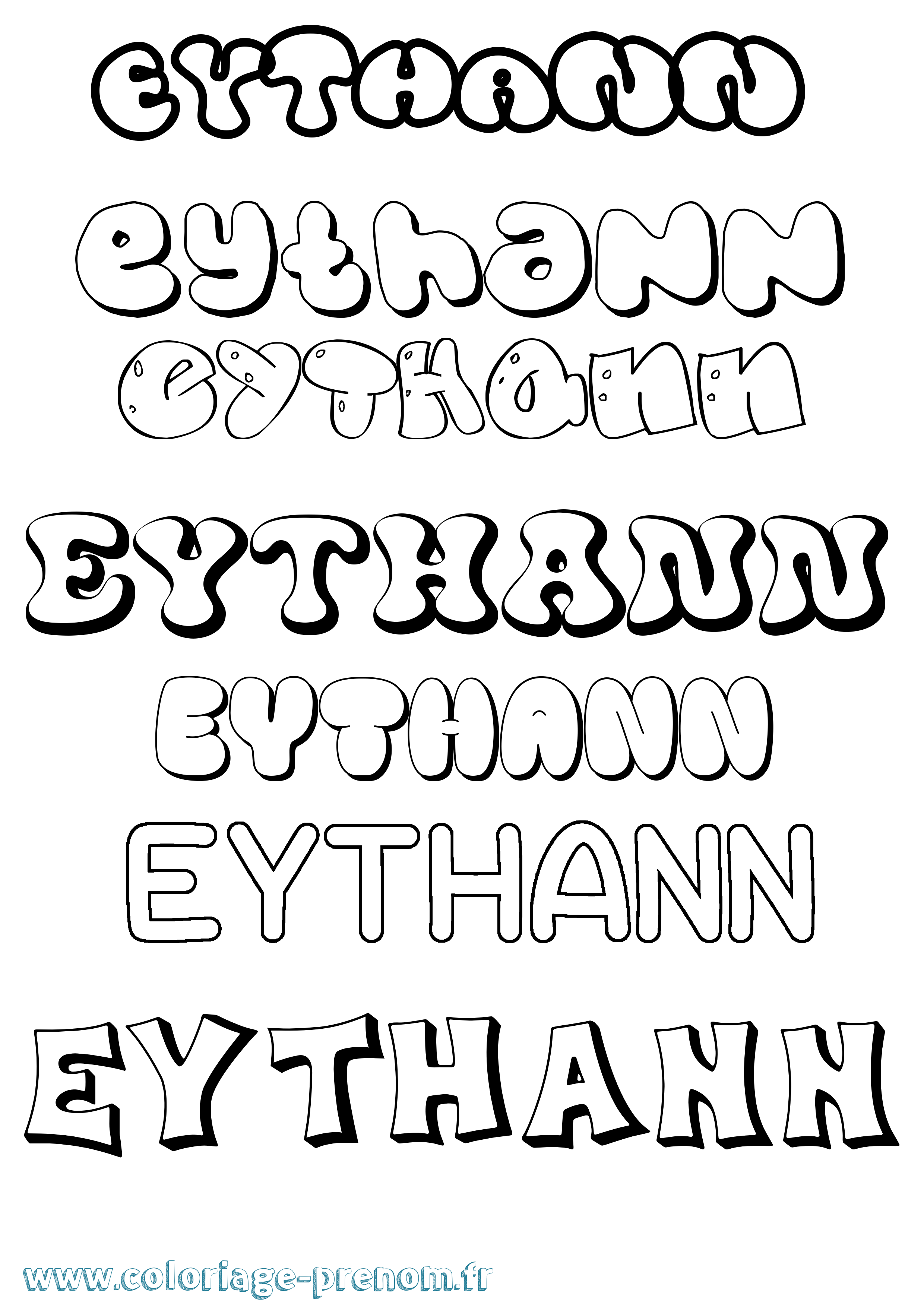 Coloriage Eythann Bubble Coloriage prénom Eythann Bubble