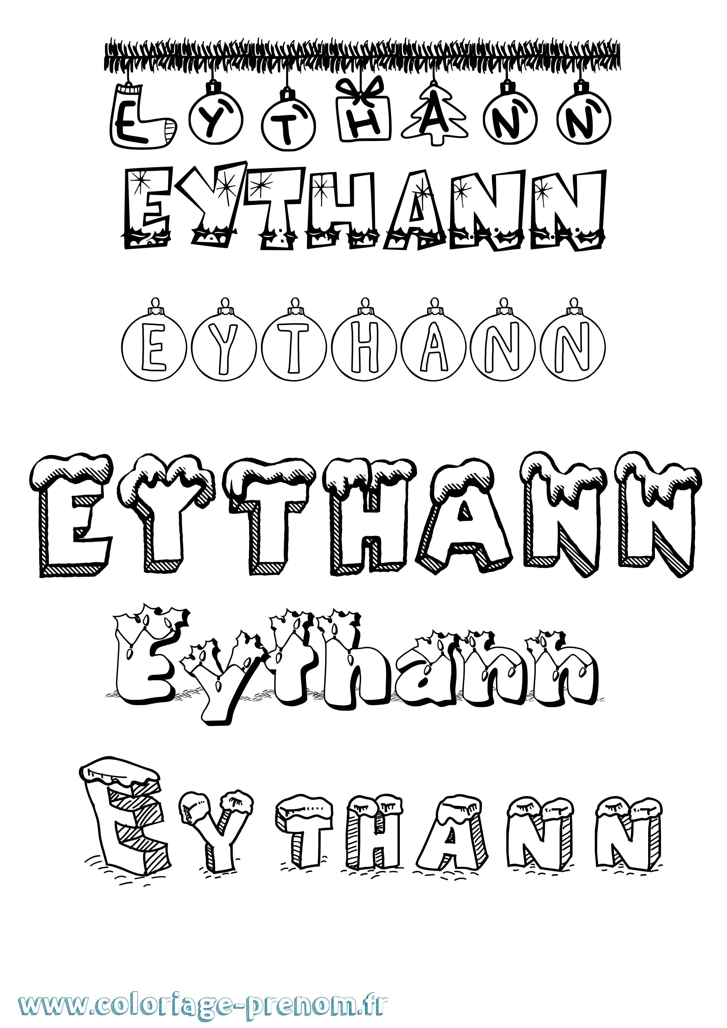 Coloriage Eythann Noël Coloriage prénom Eythann Noël