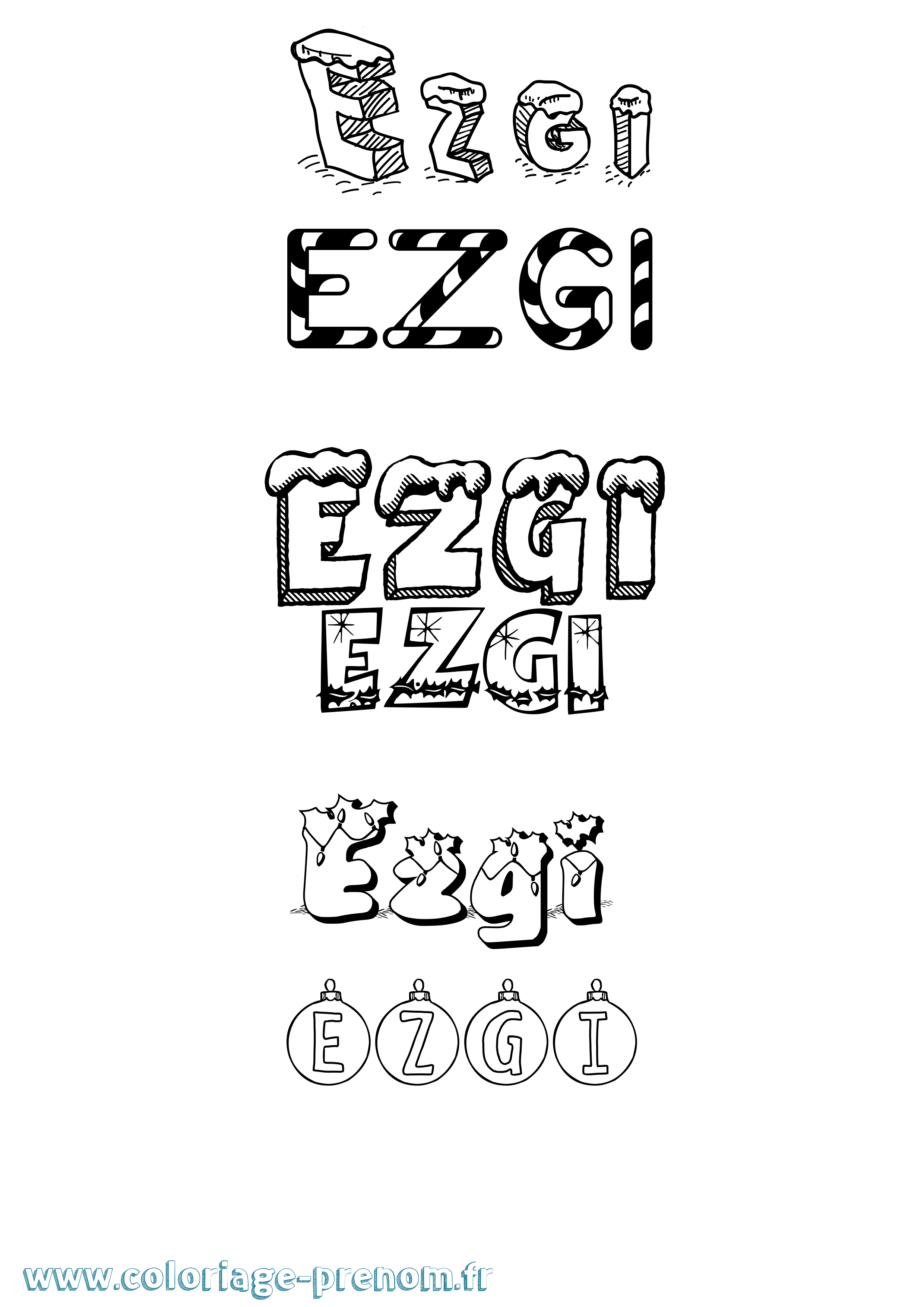 Coloriage Ezgi Noël Coloriage prénom Ezgi Noël
