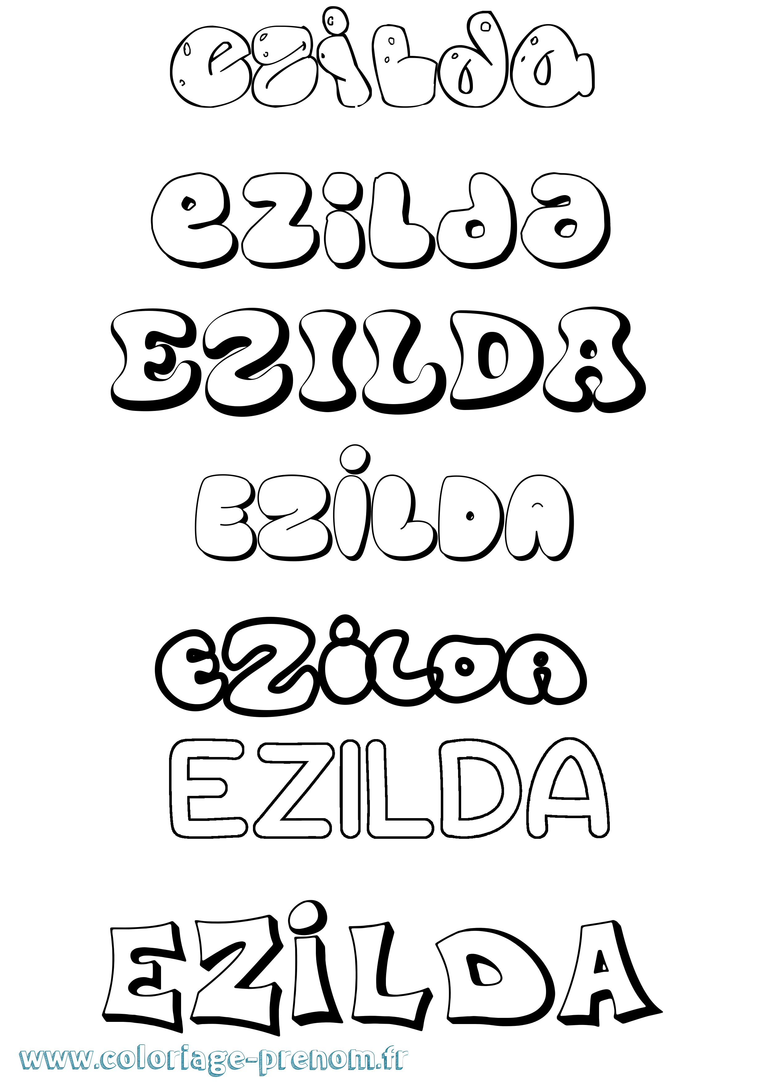 Coloriage Ezilda Bubble Coloriage prénom Ezilda Bubble