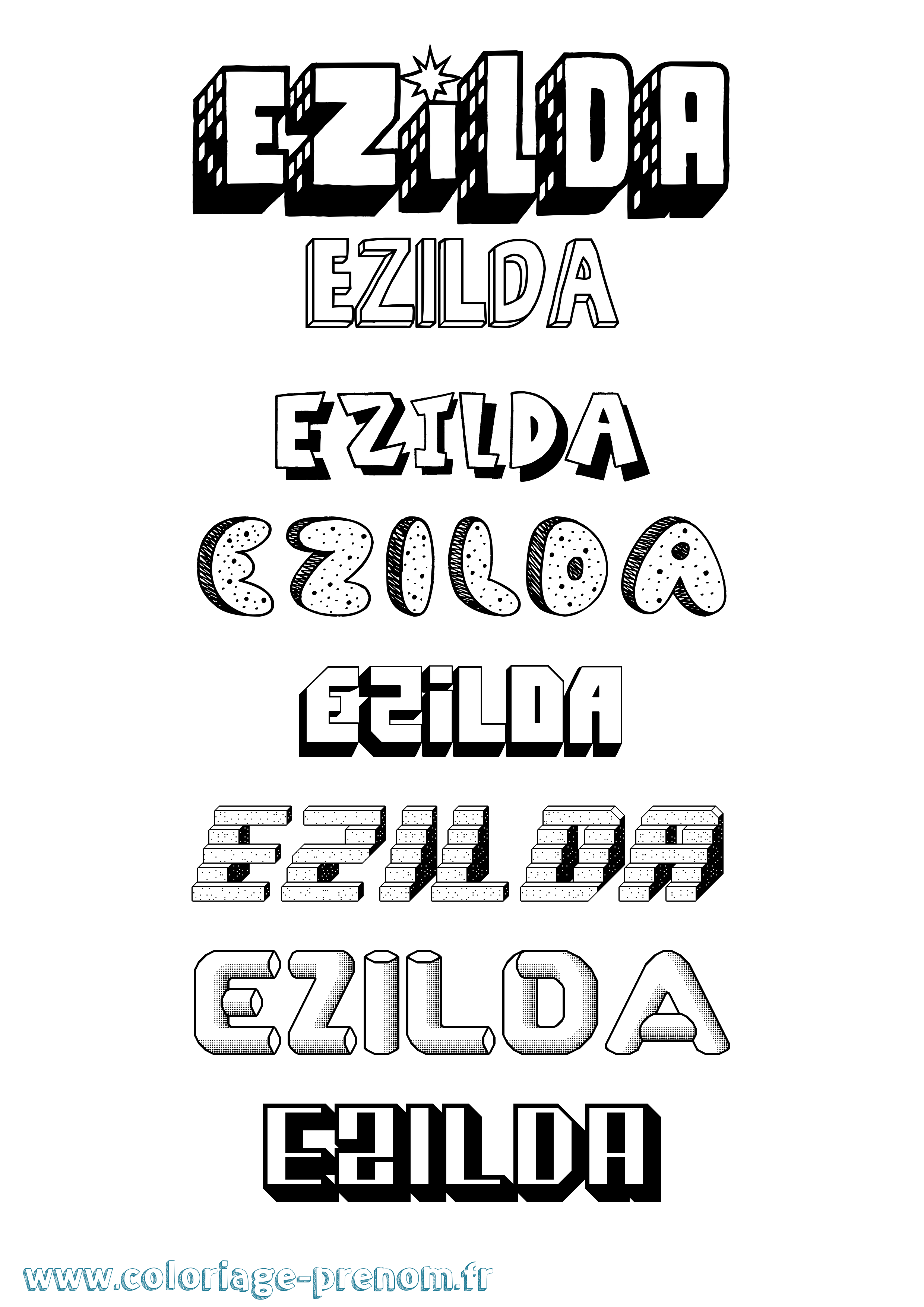 Coloriage Ezilda Effet 3D Coloriage prénom Ezilda Effet 3D