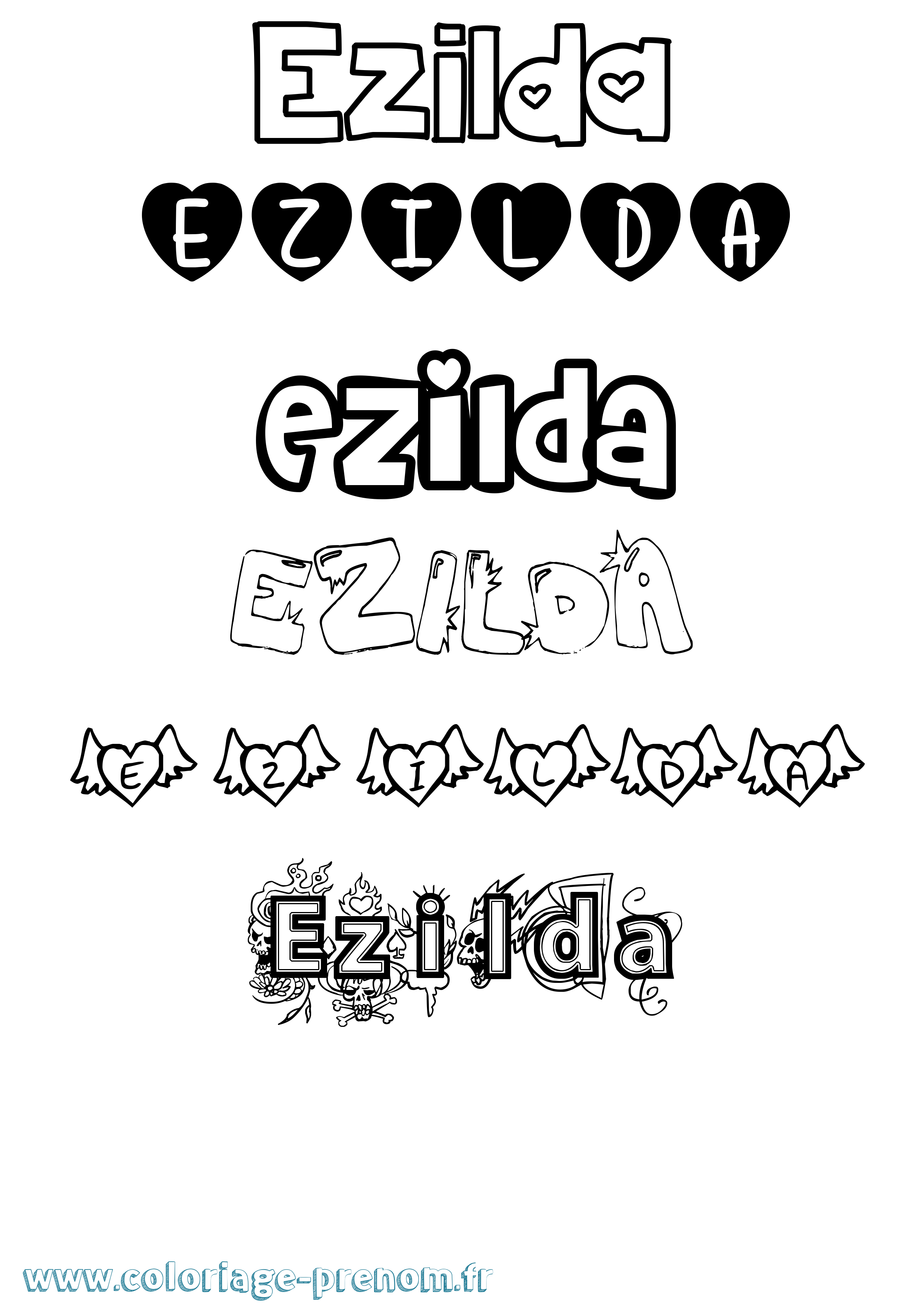 Coloriage Ezilda Girly Coloriage prénom Ezilda Girly