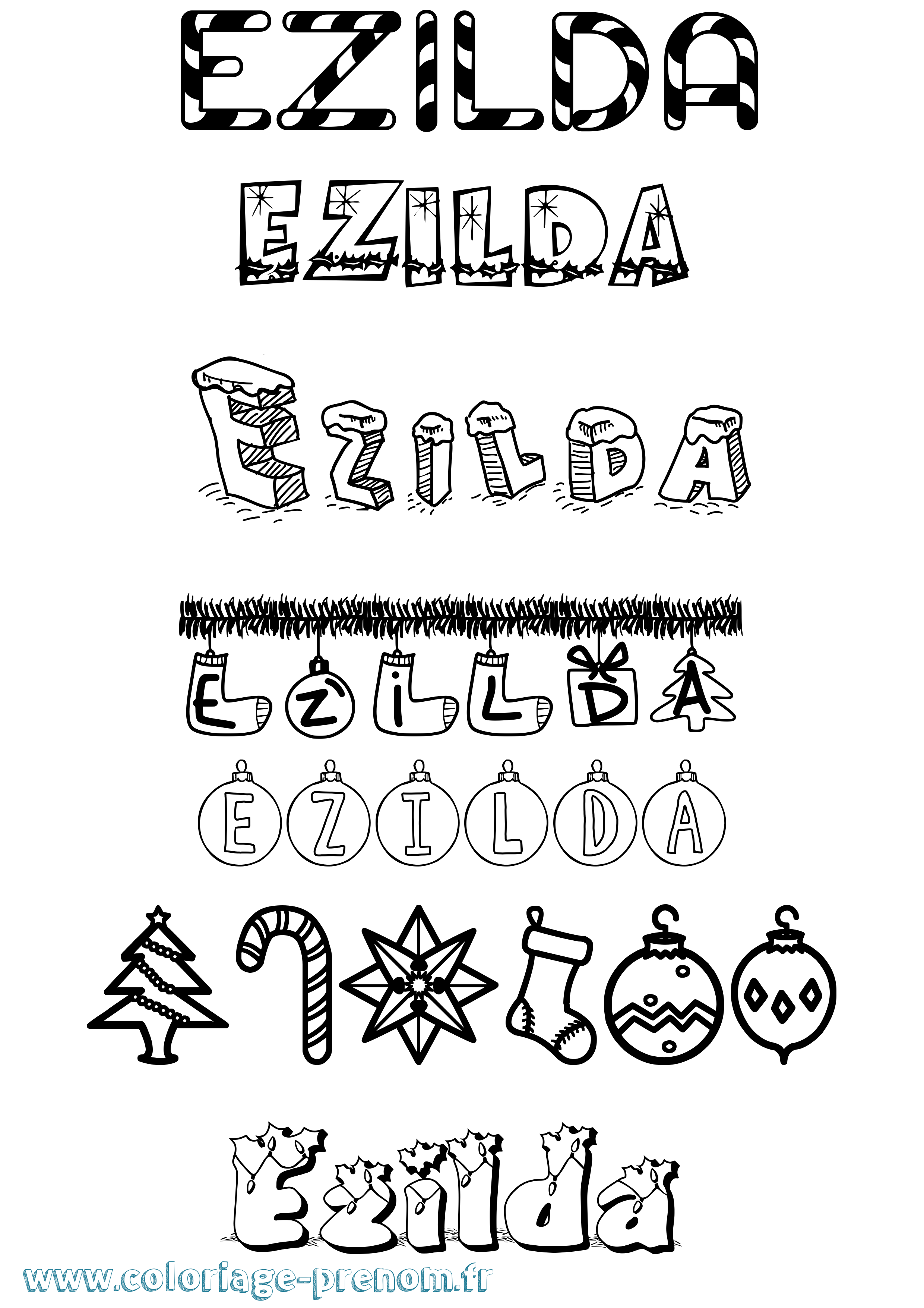 Coloriage Ezilda Noël Coloriage prénom Ezilda Noël