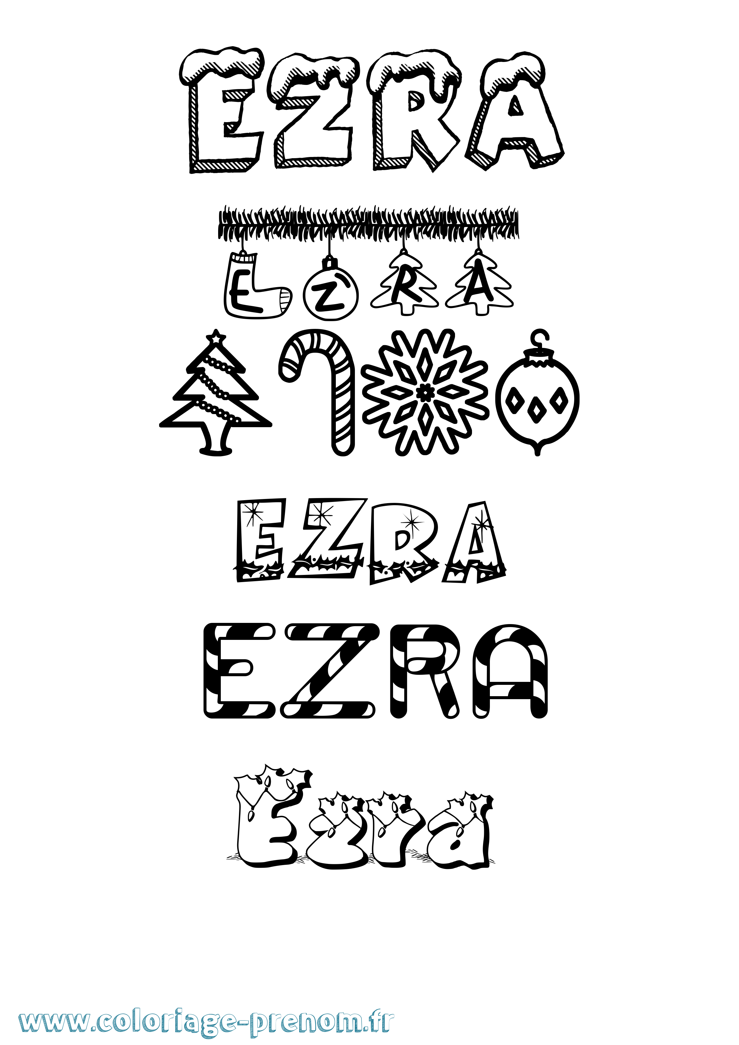 Coloriage Ezra Noël Coloriage prénom Ezra Noël