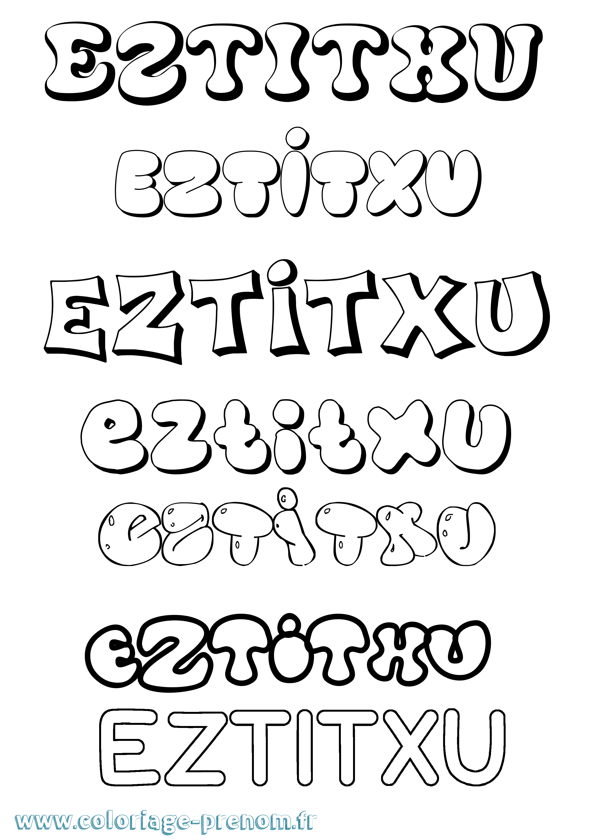 Coloriage Eztitxu Bubble Coloriage prénom Eztitxu Bubble