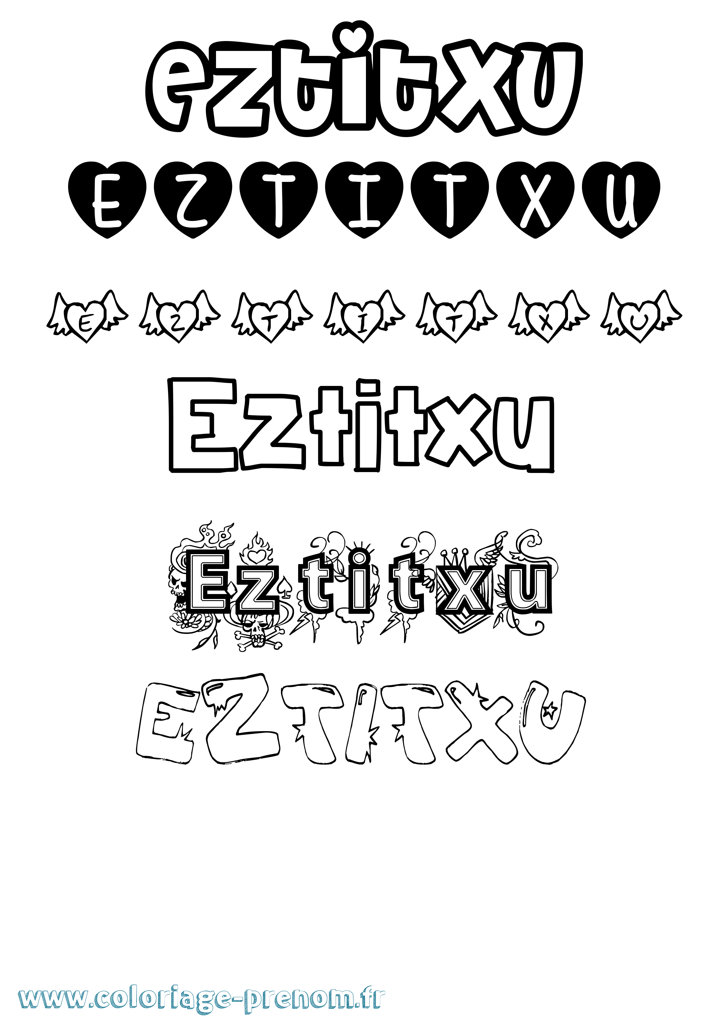 Coloriage Eztitxu Girly Coloriage prénom Eztitxu Girly