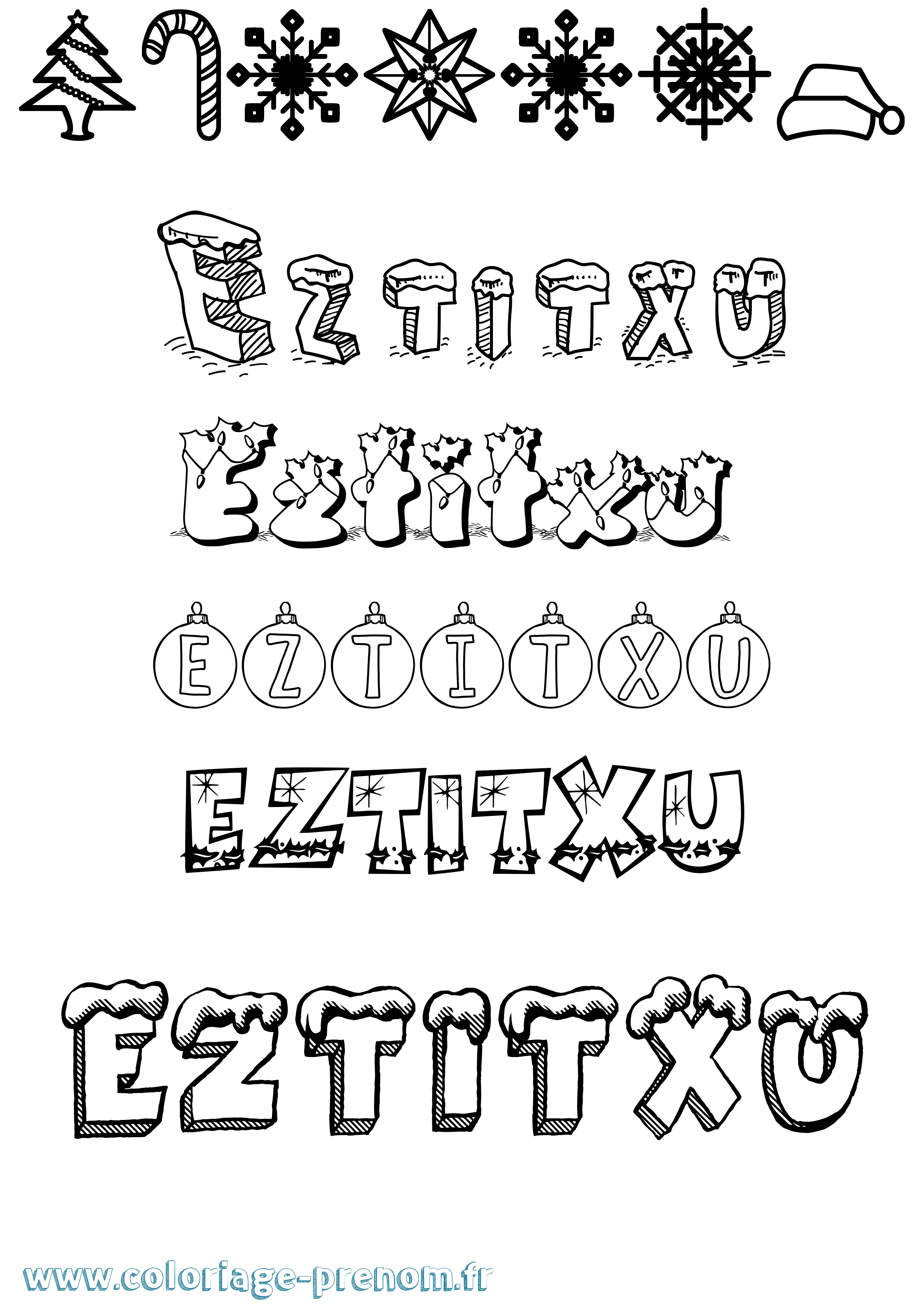 Coloriage Eztitxu Noël Coloriage prénom Eztitxu Noël