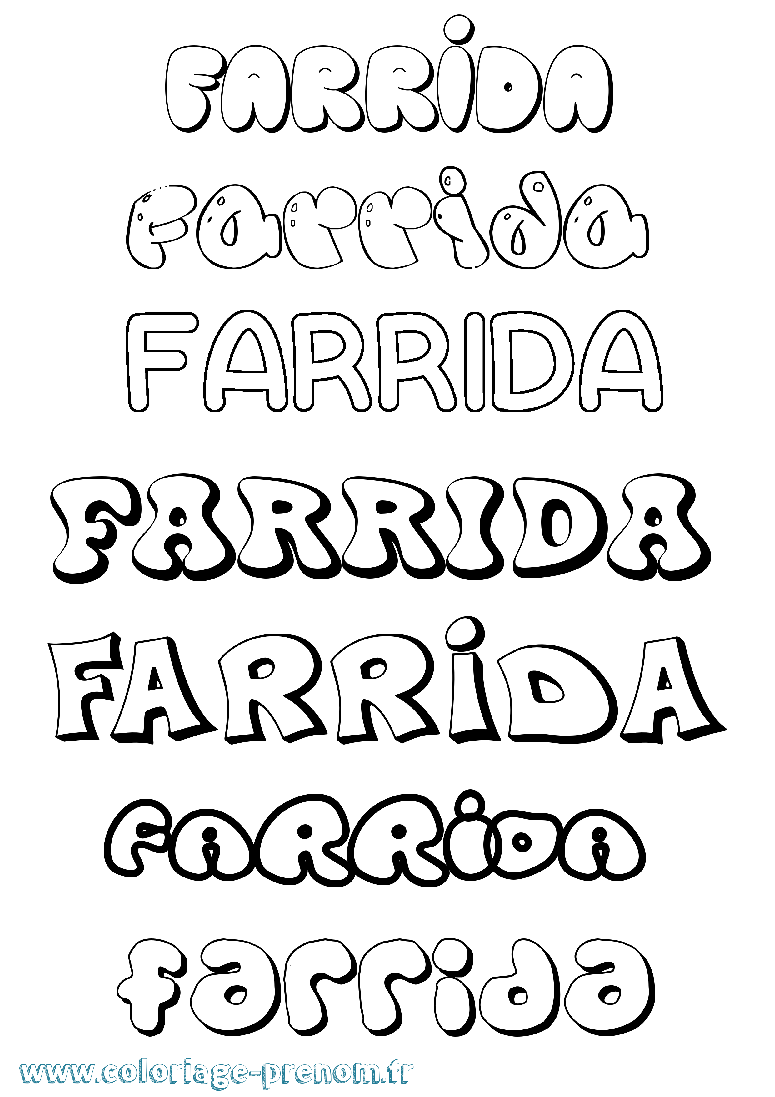 Coloriage Farrida Bubble Coloriage prénom Farrida Bubble