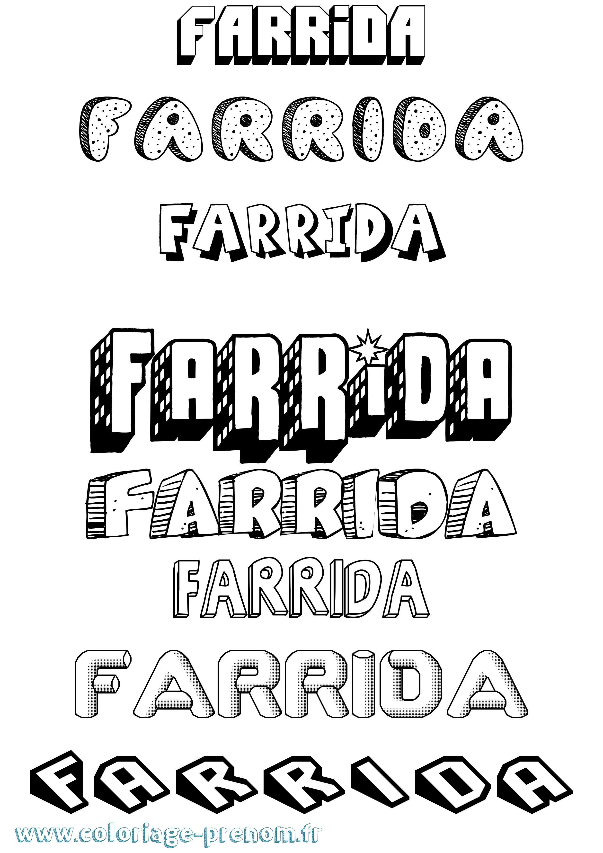 Coloriage Farrida Effet 3D Coloriage prénom Farrida Effet 3D