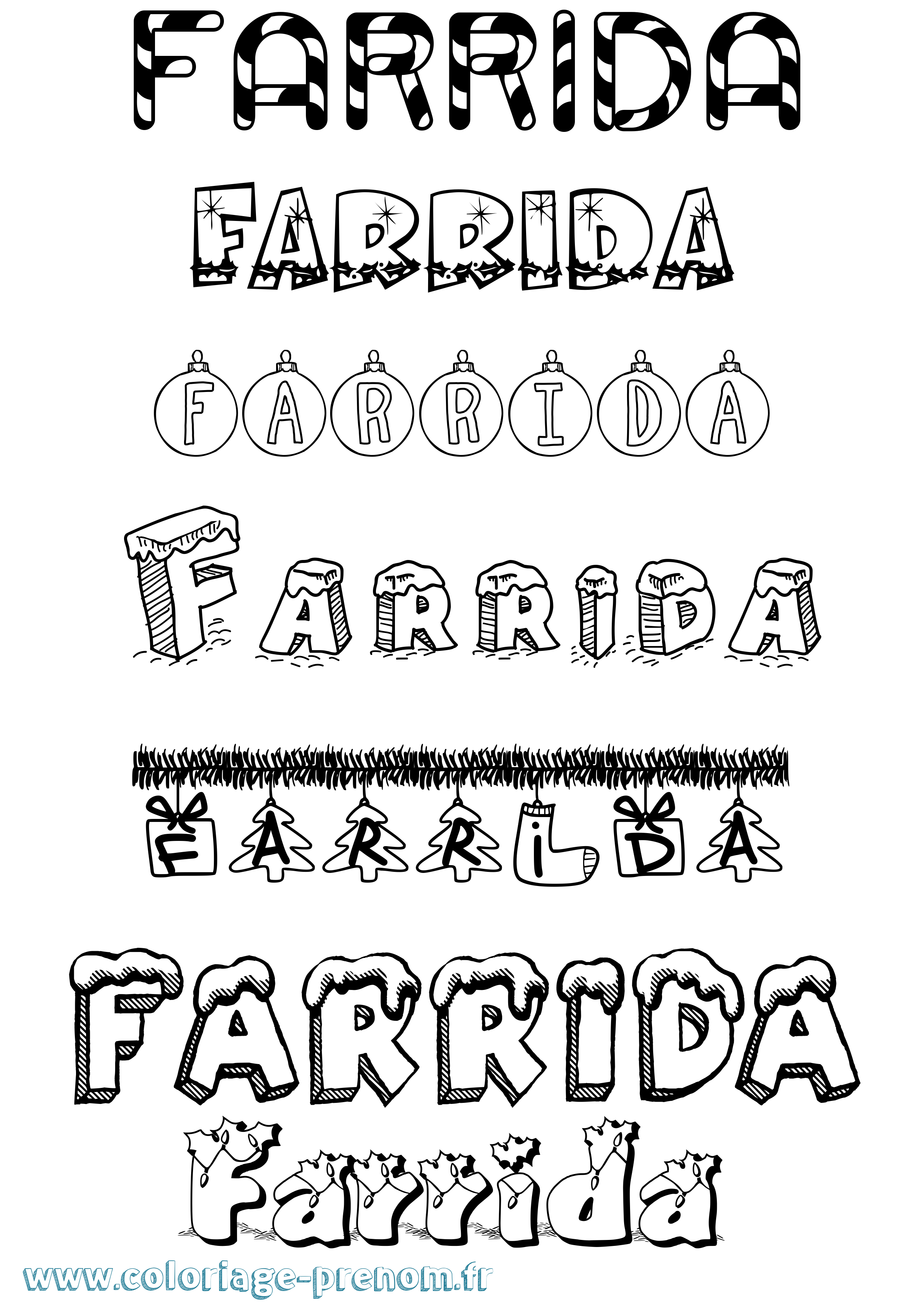 Coloriage Farrida Noël Coloriage prénom Farrida Noël
