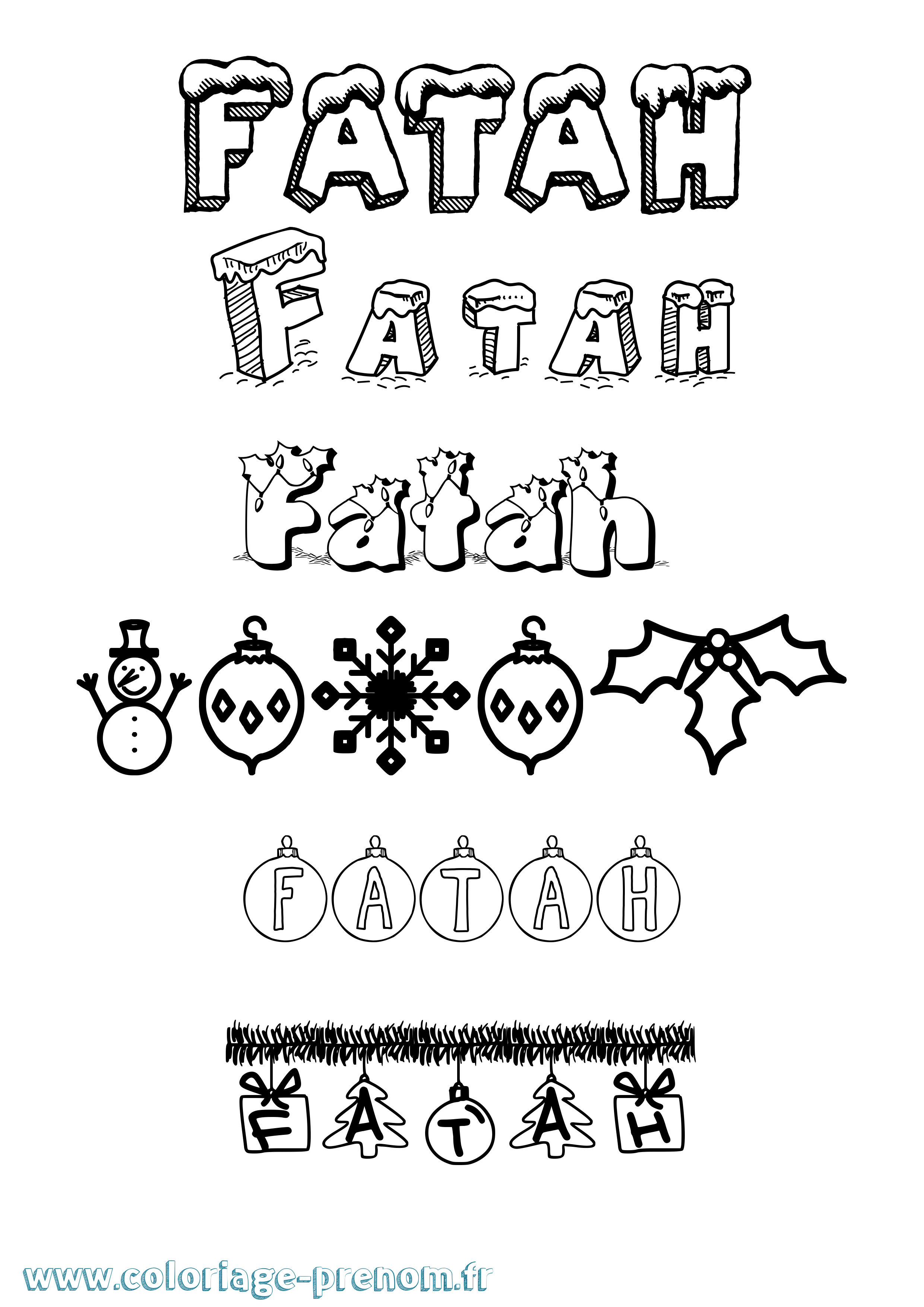 Coloriage Fatah Noël Coloriage prénom Fatah Noël