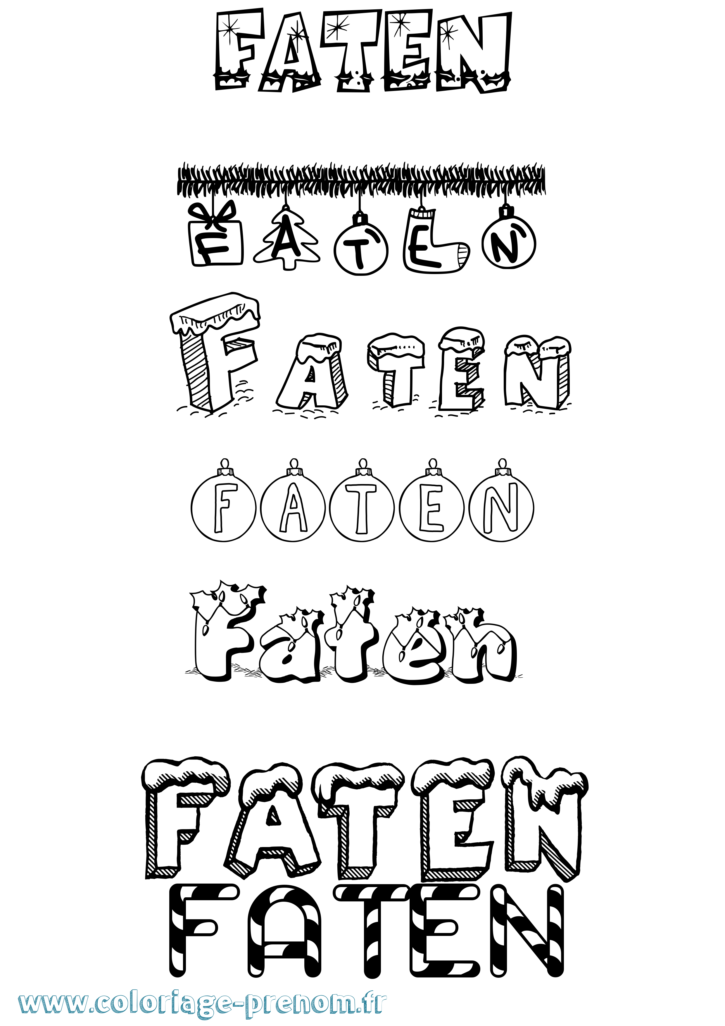 Coloriage Faten Noël Coloriage prénom Faten Noël