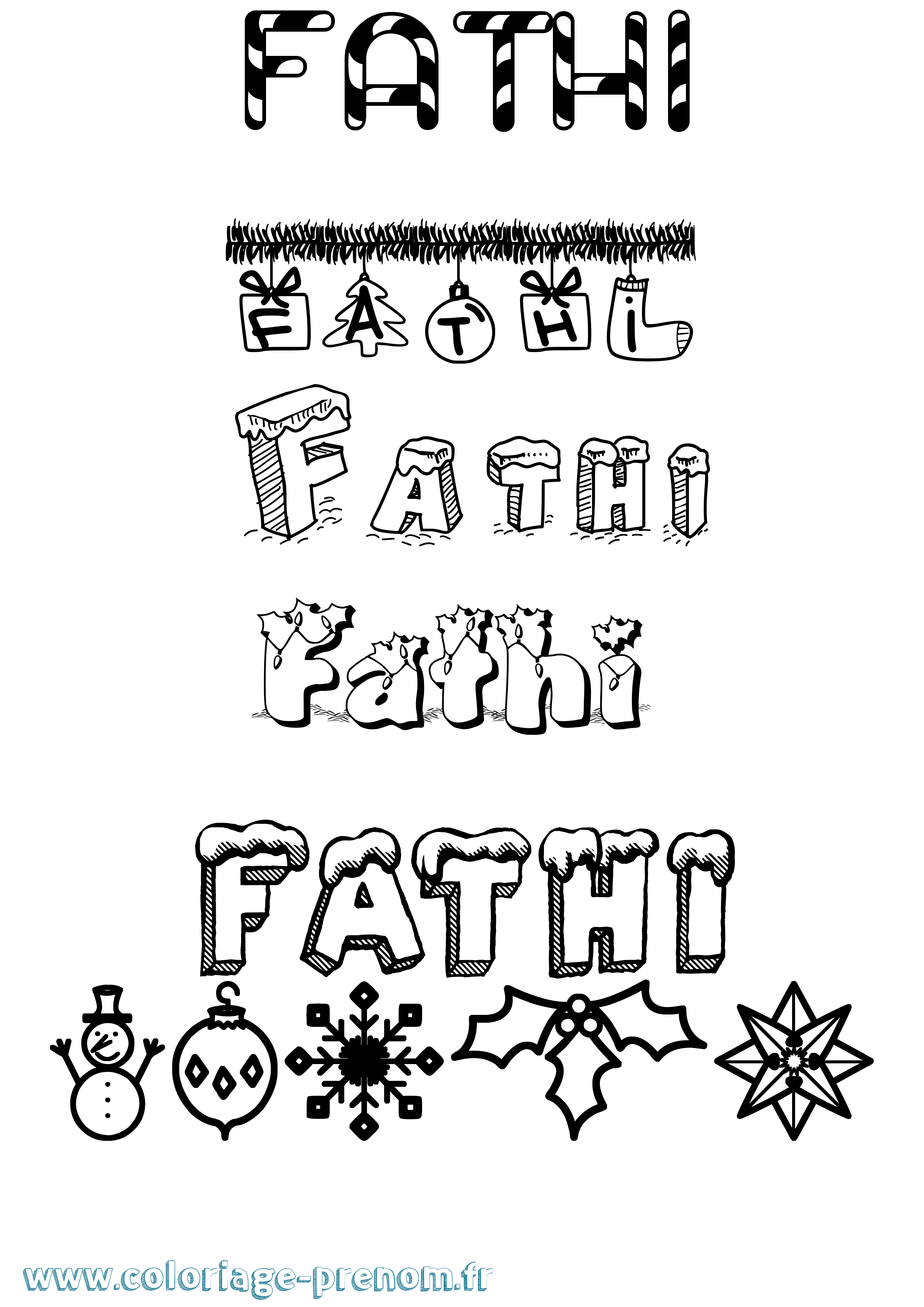 Coloriage Fathi Noël Coloriage prénom Fathi Noël
