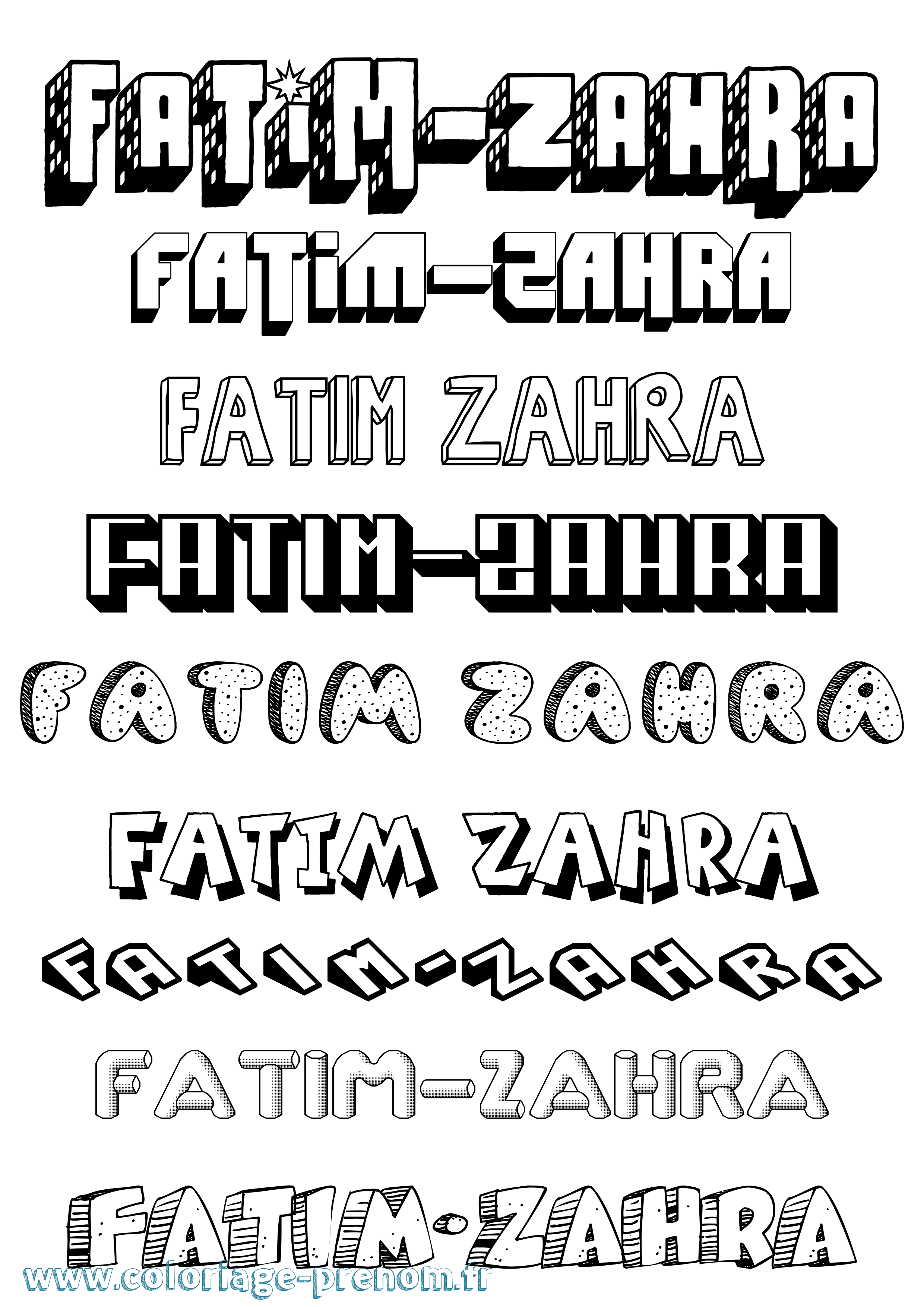 Coloriage Fatim-Zahra Effet 3D Coloriage prénom Fatim-Zahra Effet 3D