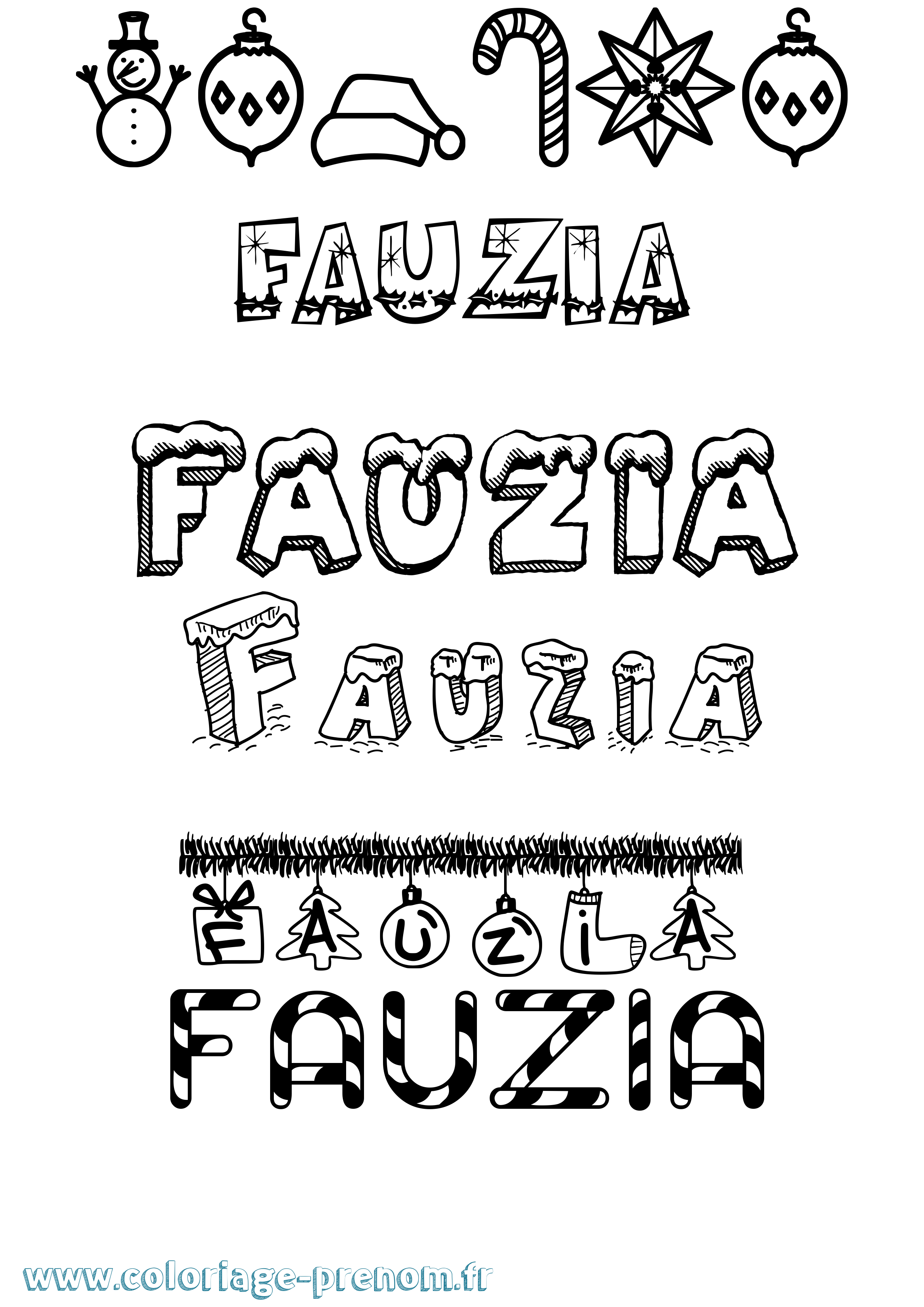 Coloriage Fauzia Noël Coloriage prénom Fauzia Noël