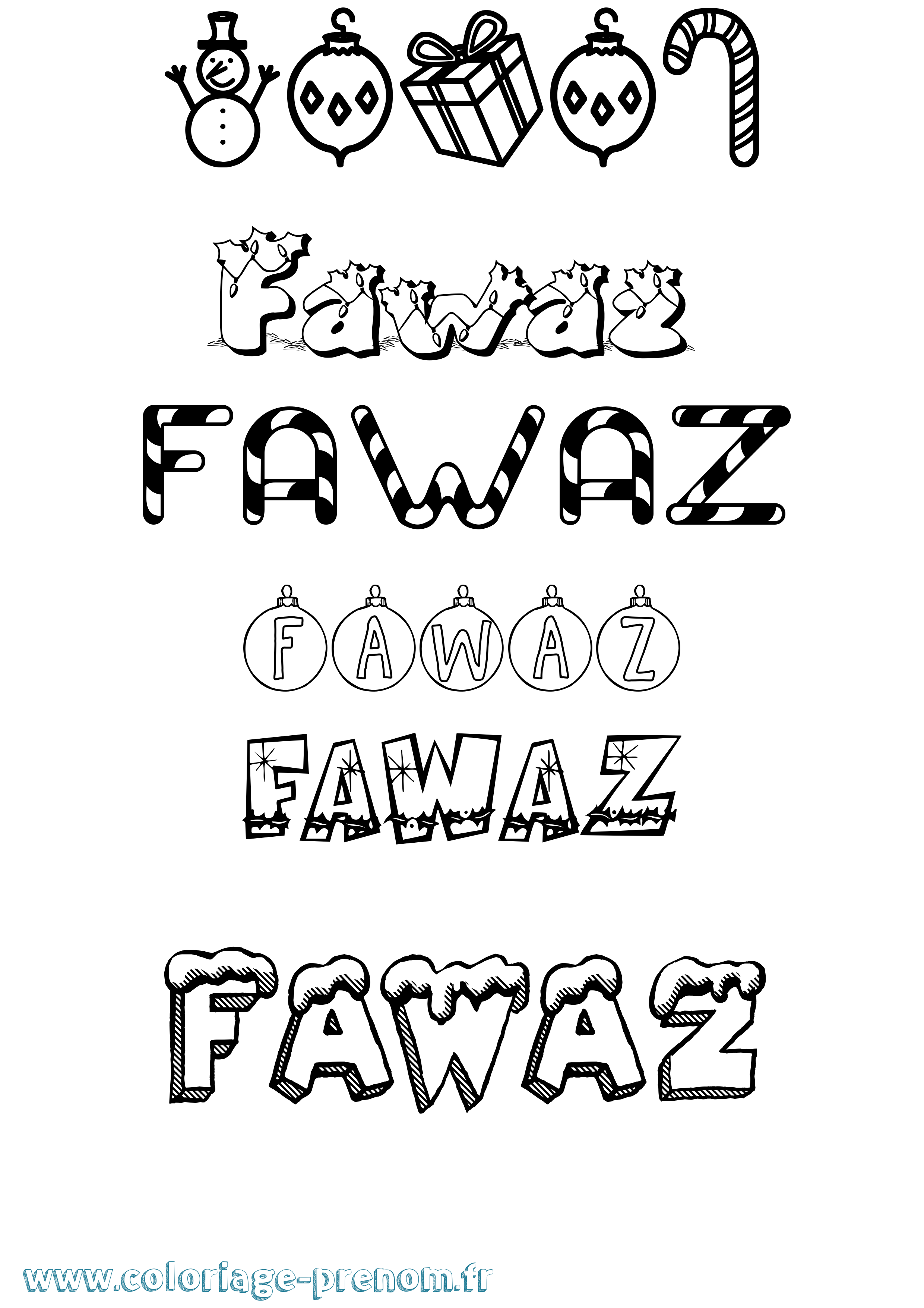 Coloriage Fawaz Noël Coloriage prénom Fawaz Noël