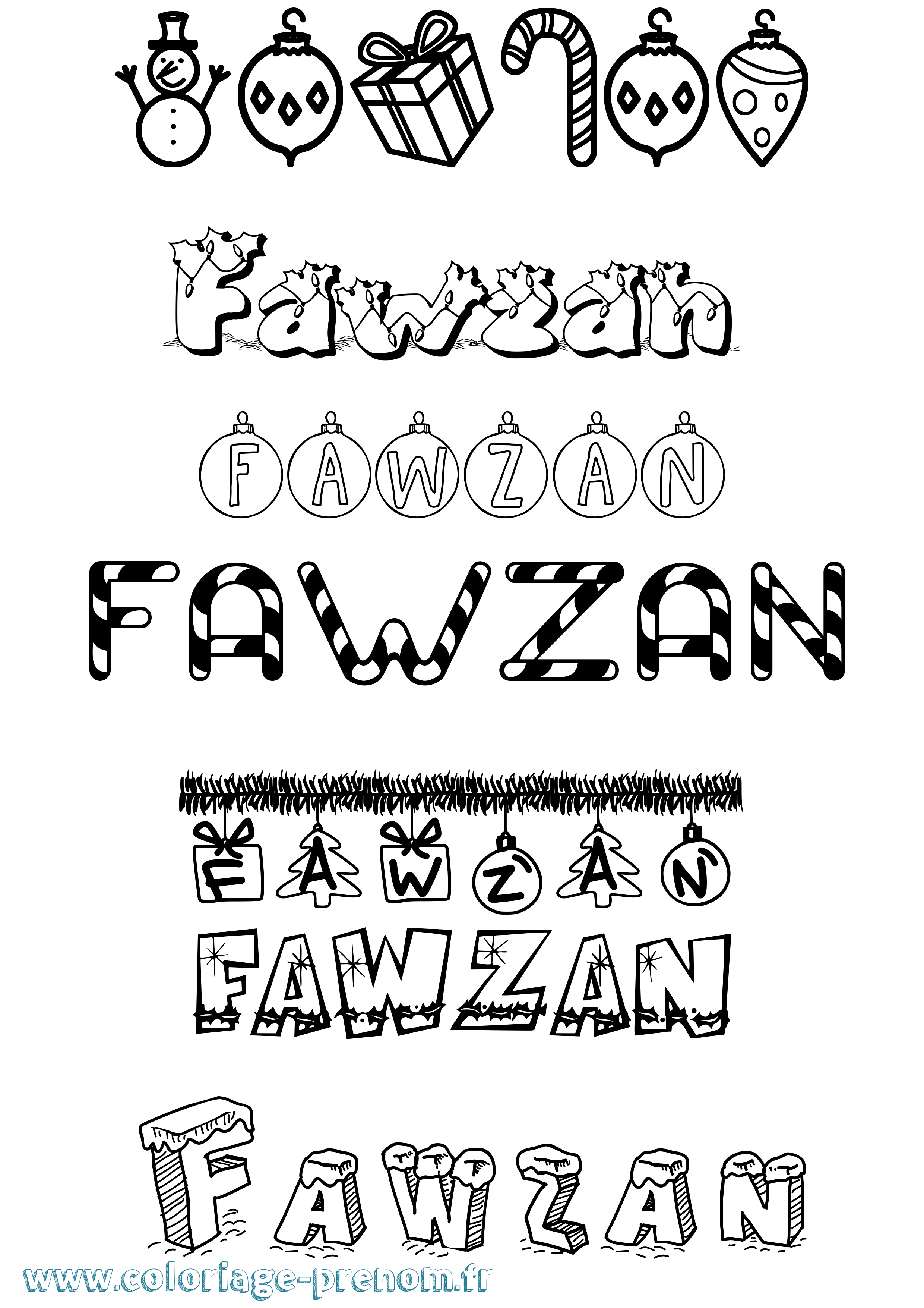 Coloriage Fawzan Noël Coloriage prénom Fawzan Noël