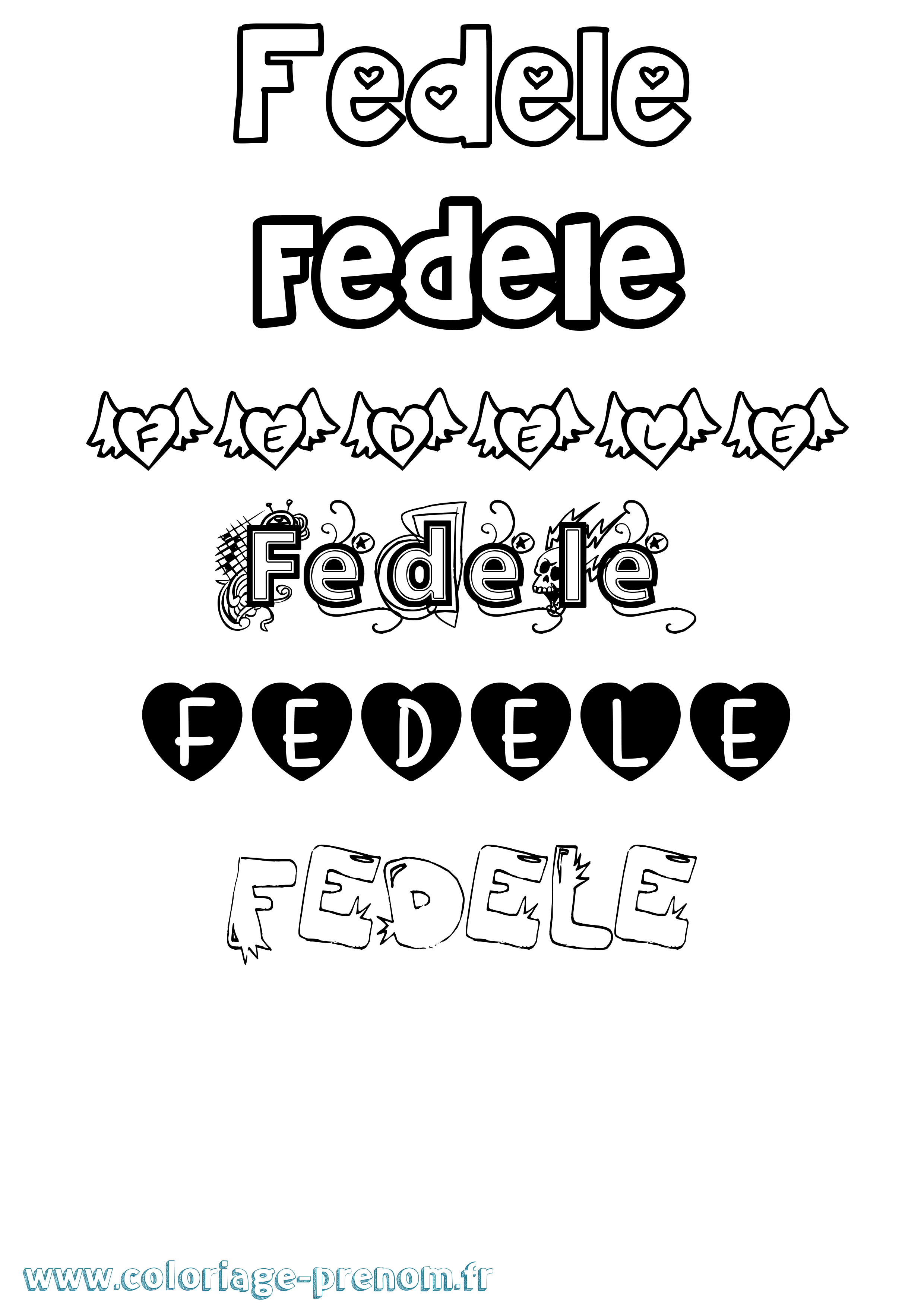 Coloriage Fedele Girly Coloriage prénom Fedele Girly
