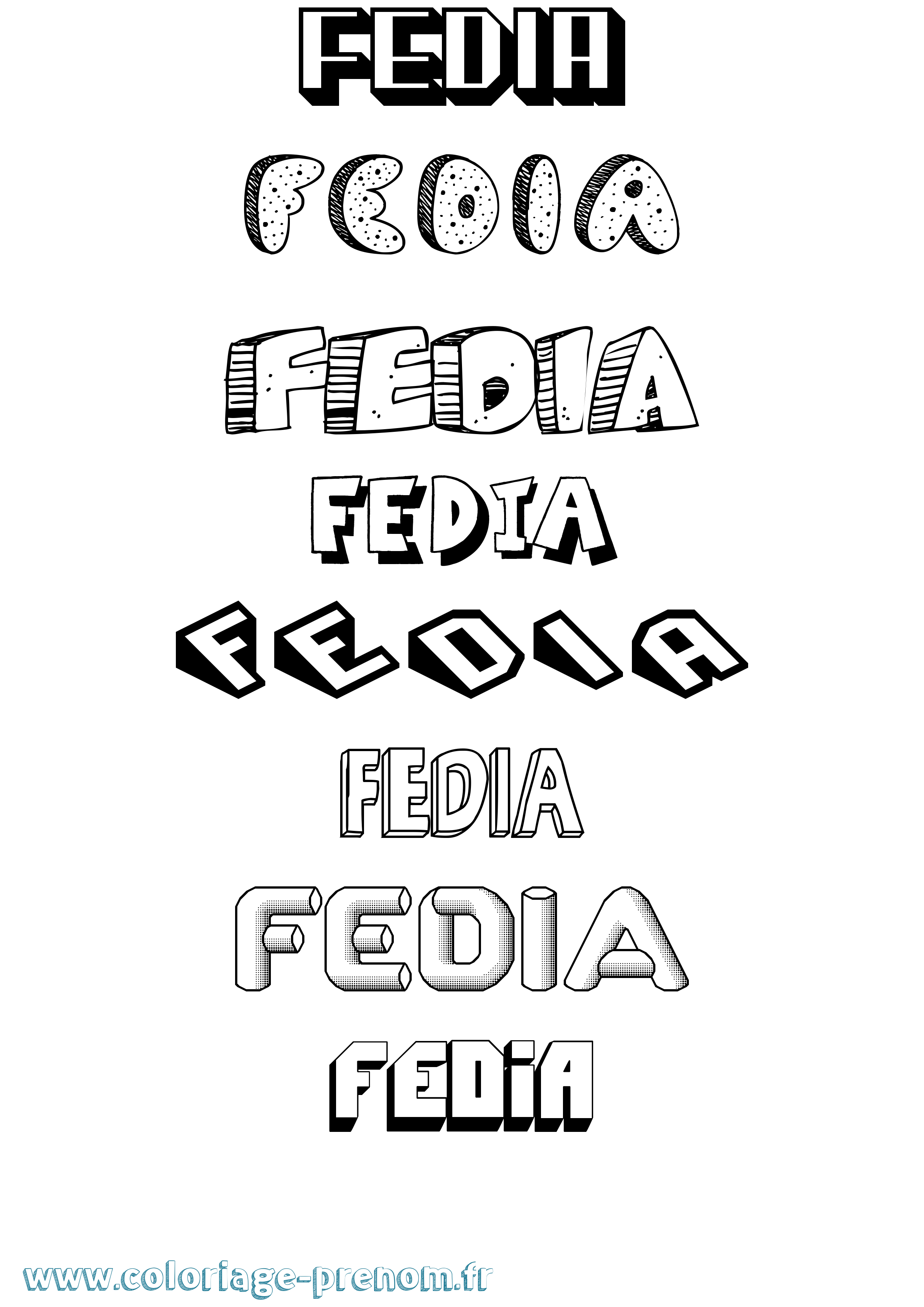Coloriage Fedia Effet 3D Coloriage prénom Fedia Effet 3D