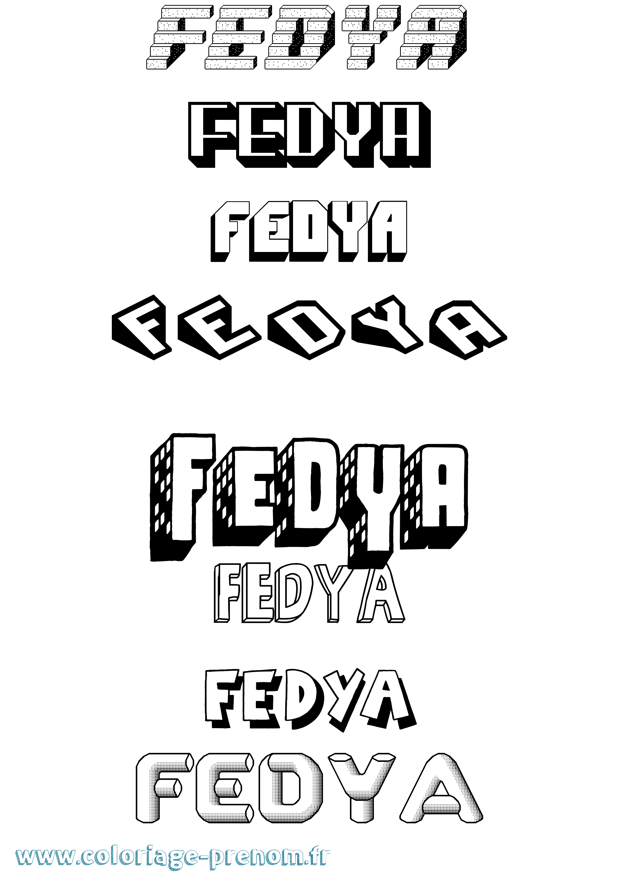 Coloriage Fedya Effet 3D Coloriage prénom Fedya Effet 3D