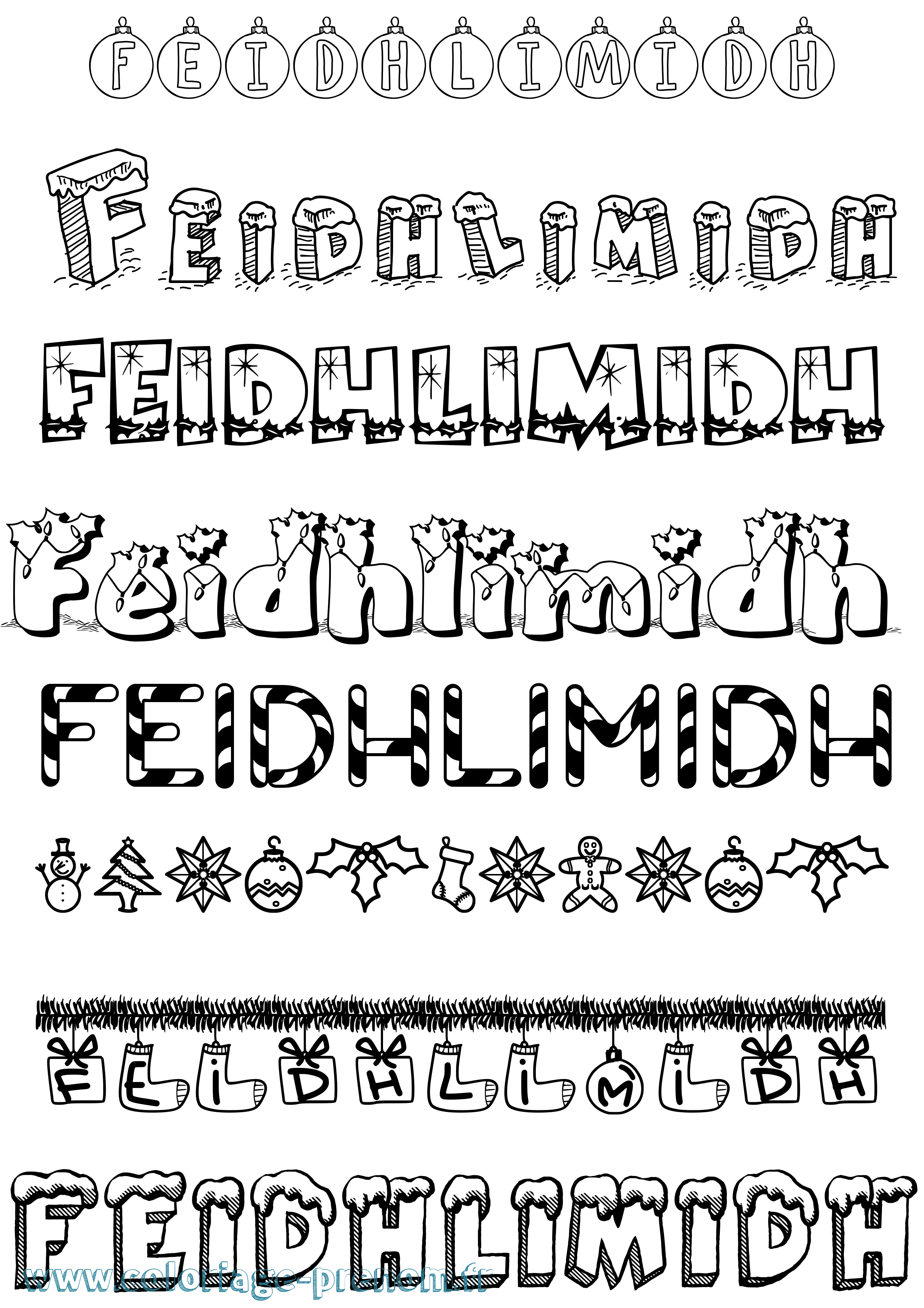 Coloriage Feidhlimidh Noël Coloriage prénom Feidhlimidh Noël