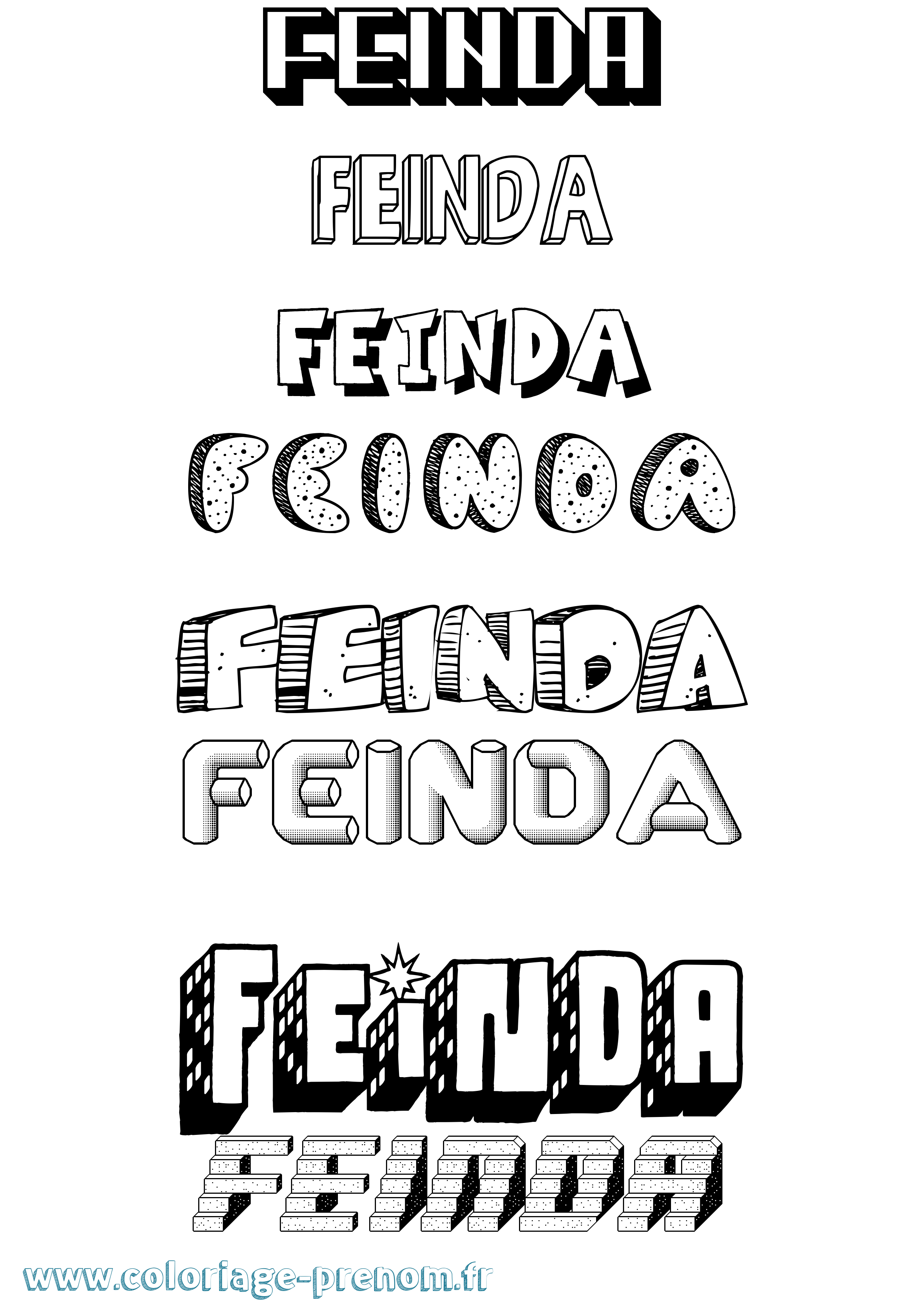 Coloriage Feinda Effet 3D Coloriage prénom Feinda Effet 3D