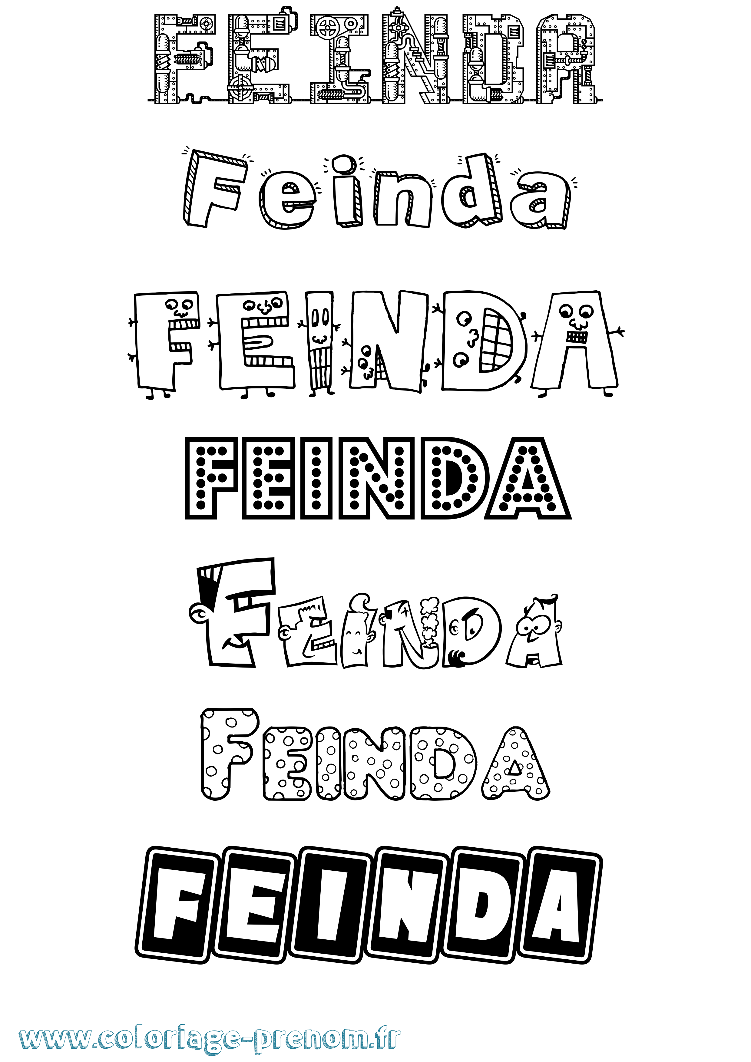 Coloriage Feinda Fun Coloriage prénom Feinda Fun