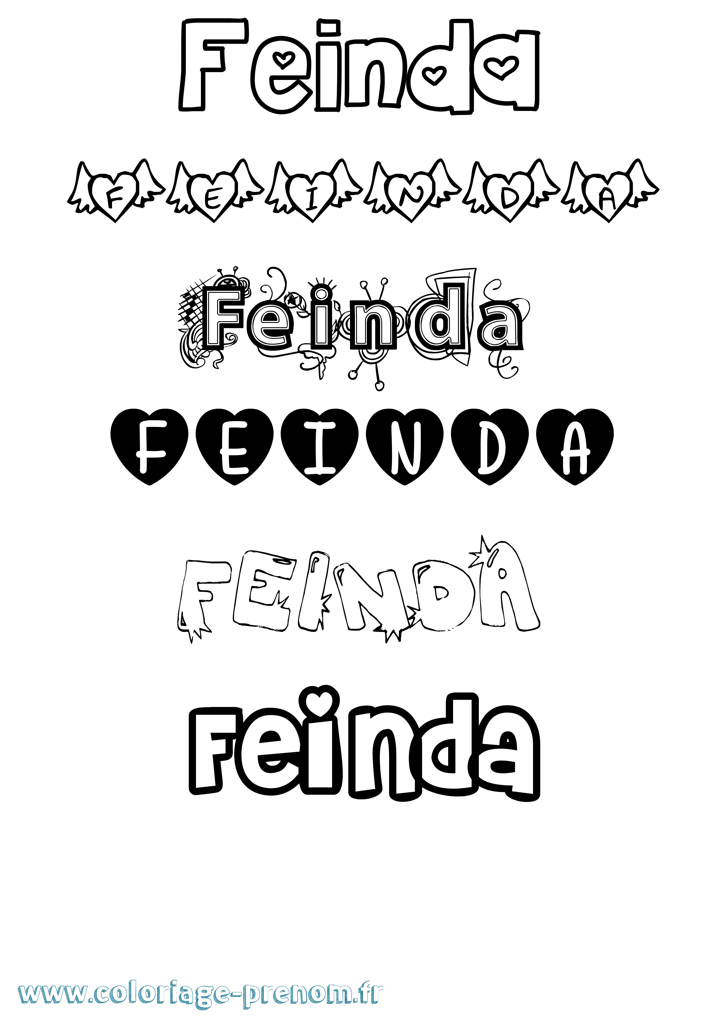 Coloriage Feinda Girly Coloriage prénom Feinda Girly