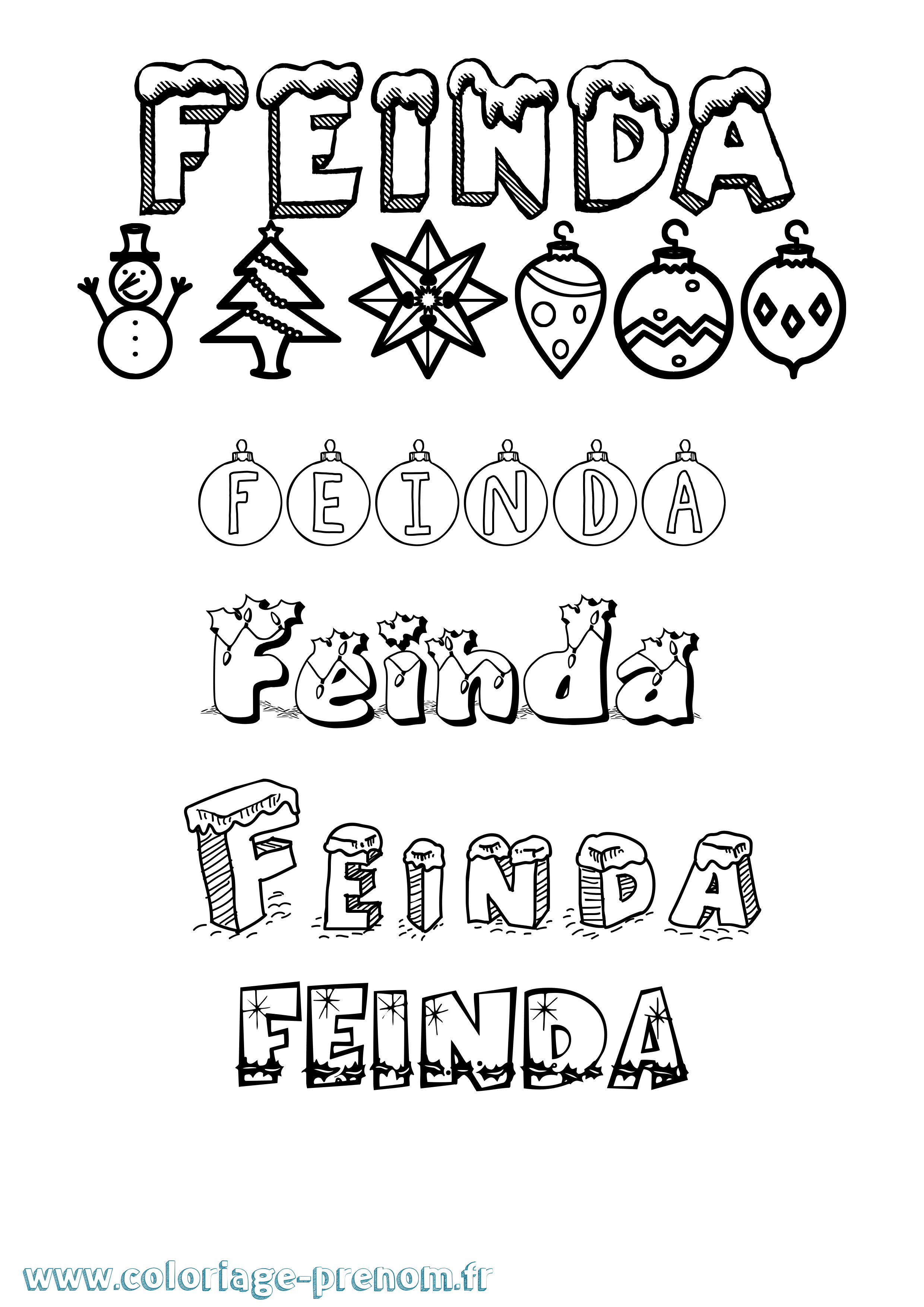 Coloriage Feinda Noël Coloriage prénom Feinda Noël