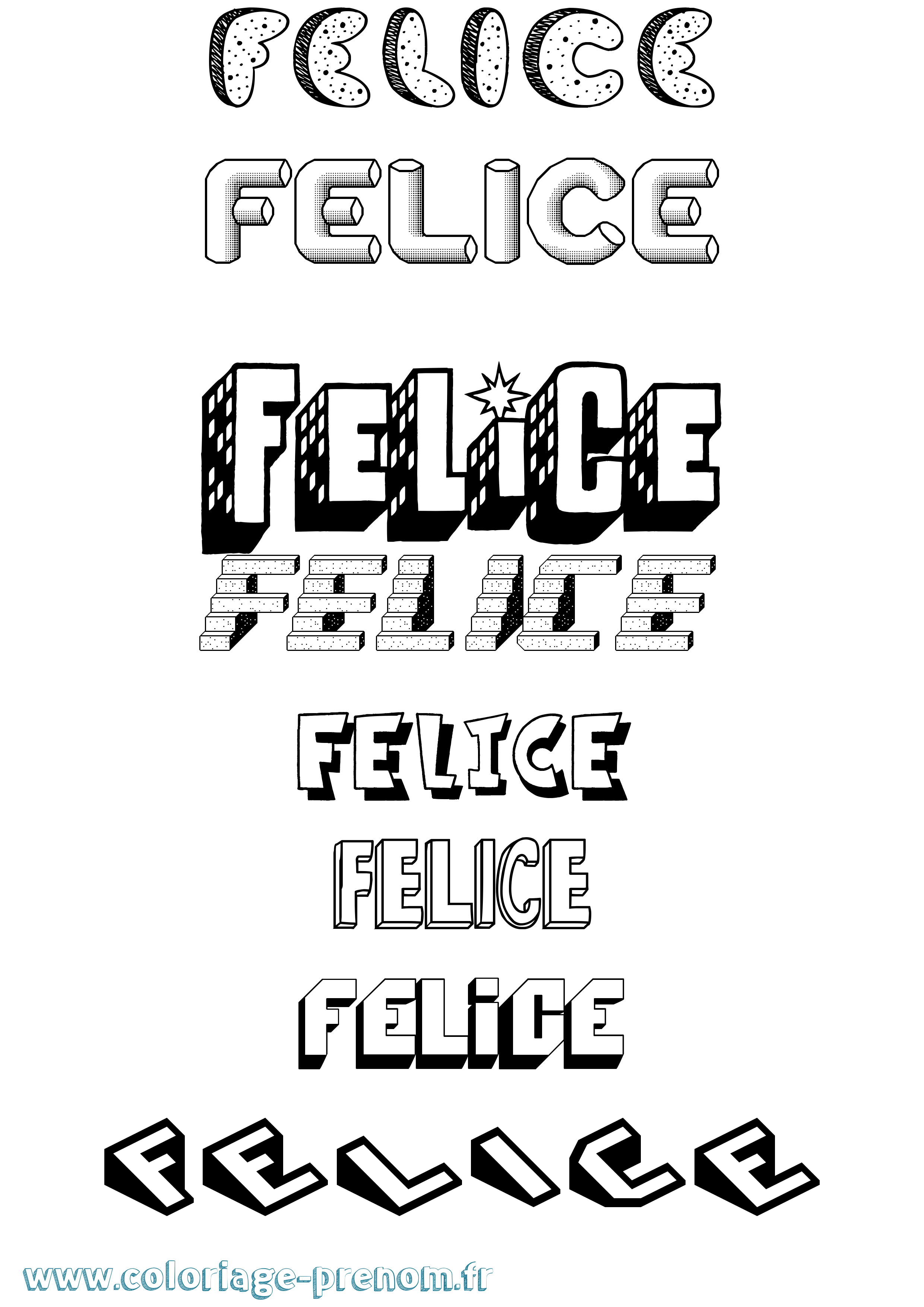 Coloriage Felice Effet 3D Coloriage prénom Felice Effet 3D