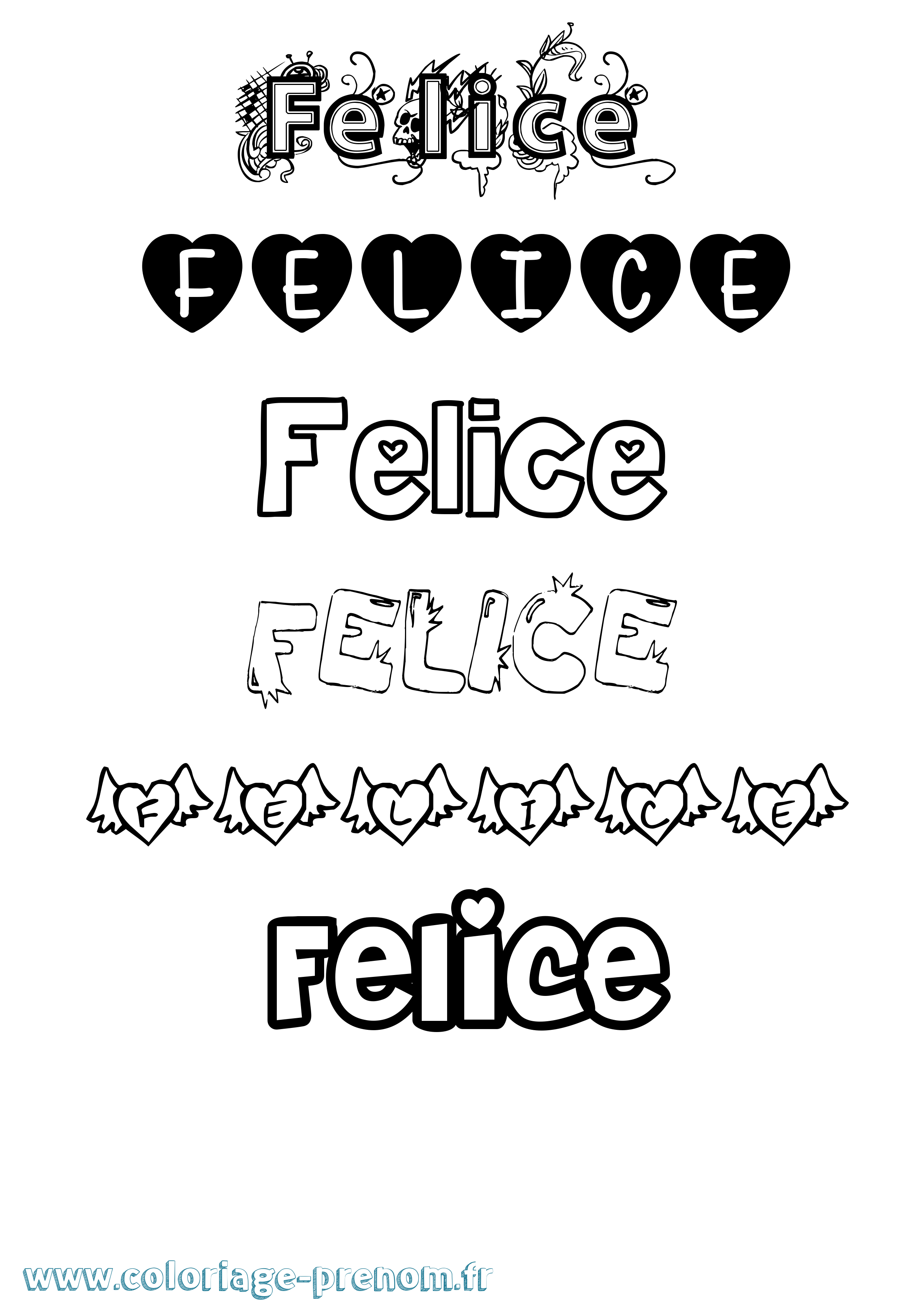 Coloriage Felice Girly Coloriage prénom Felice Girly