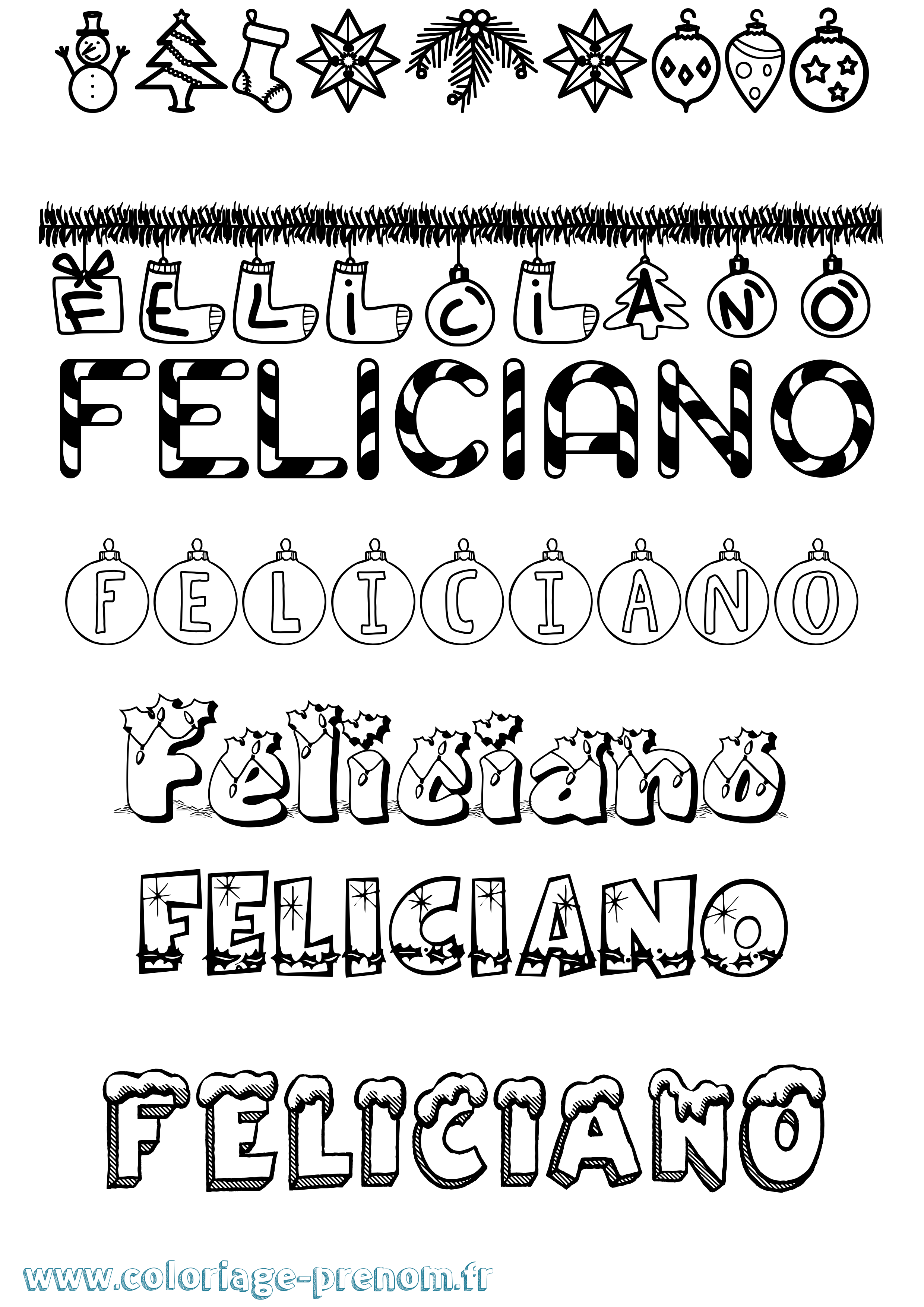 Coloriage Feliciano Noël Coloriage prénom Feliciano Noël