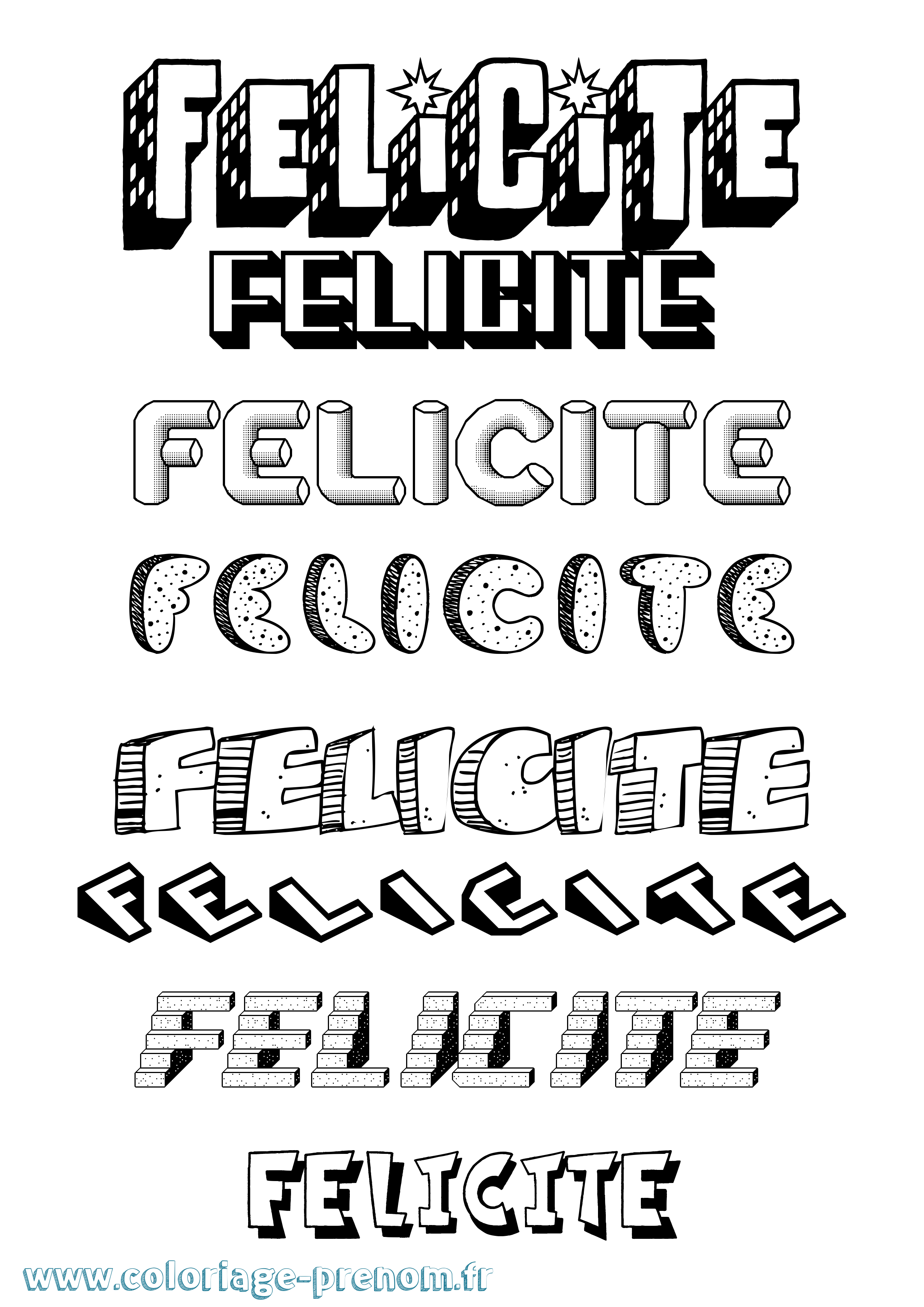 Coloriage Felicite Effet 3D Coloriage prénom Felicite Effet 3D