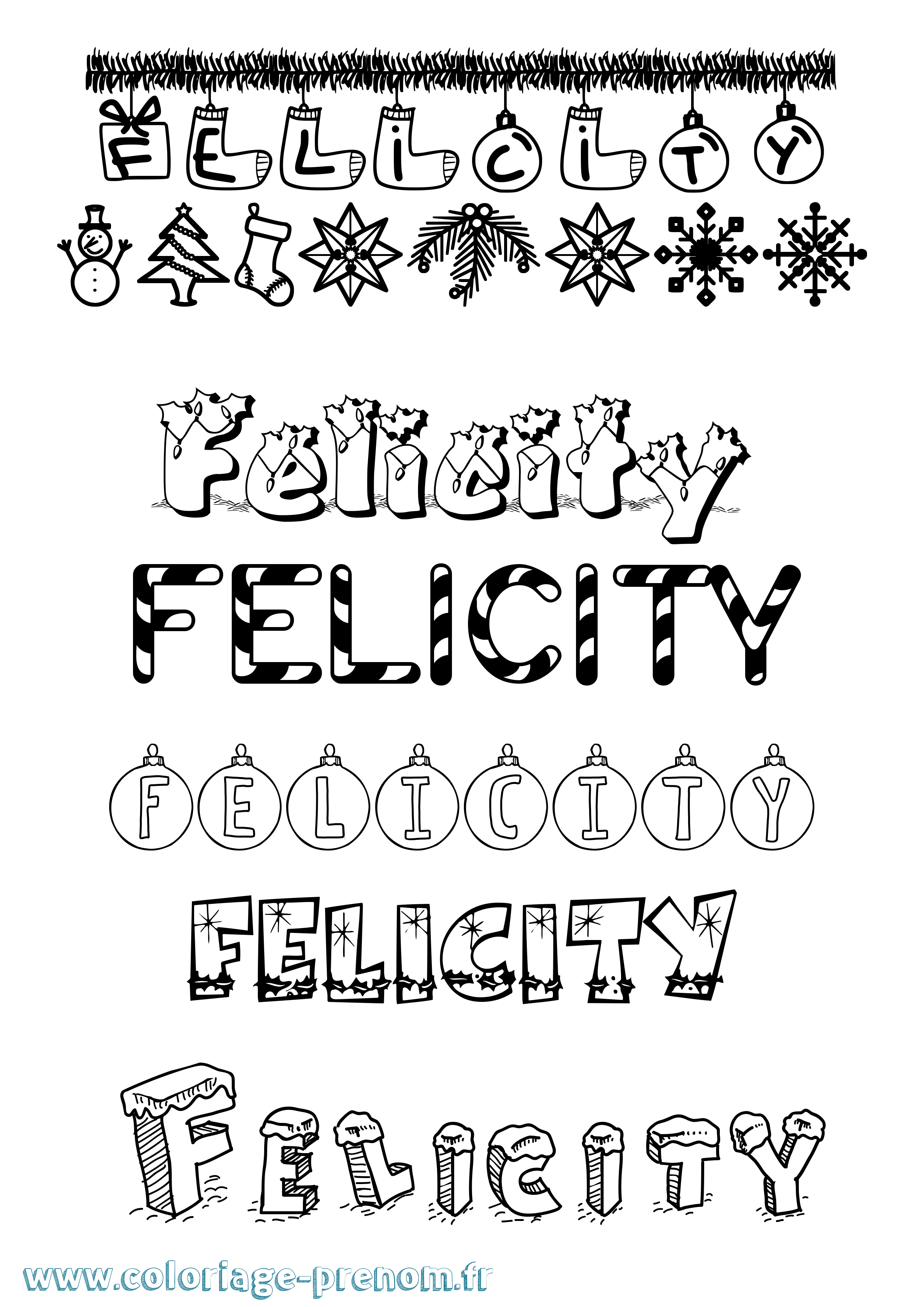 Coloriage Felicity Noël Coloriage prénom Felicity Noël