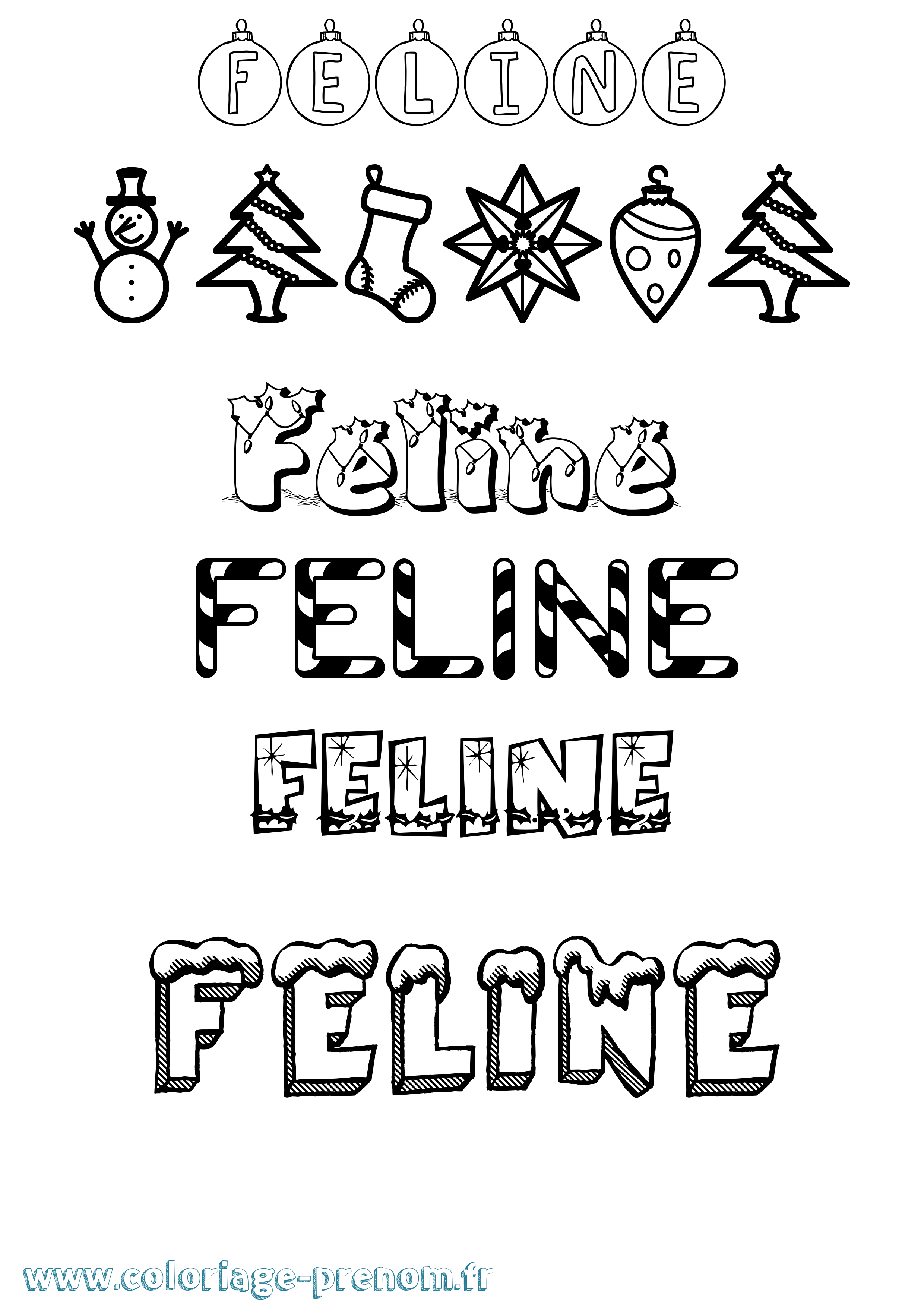 Coloriage Feline Noël Coloriage prénom Feline Noël