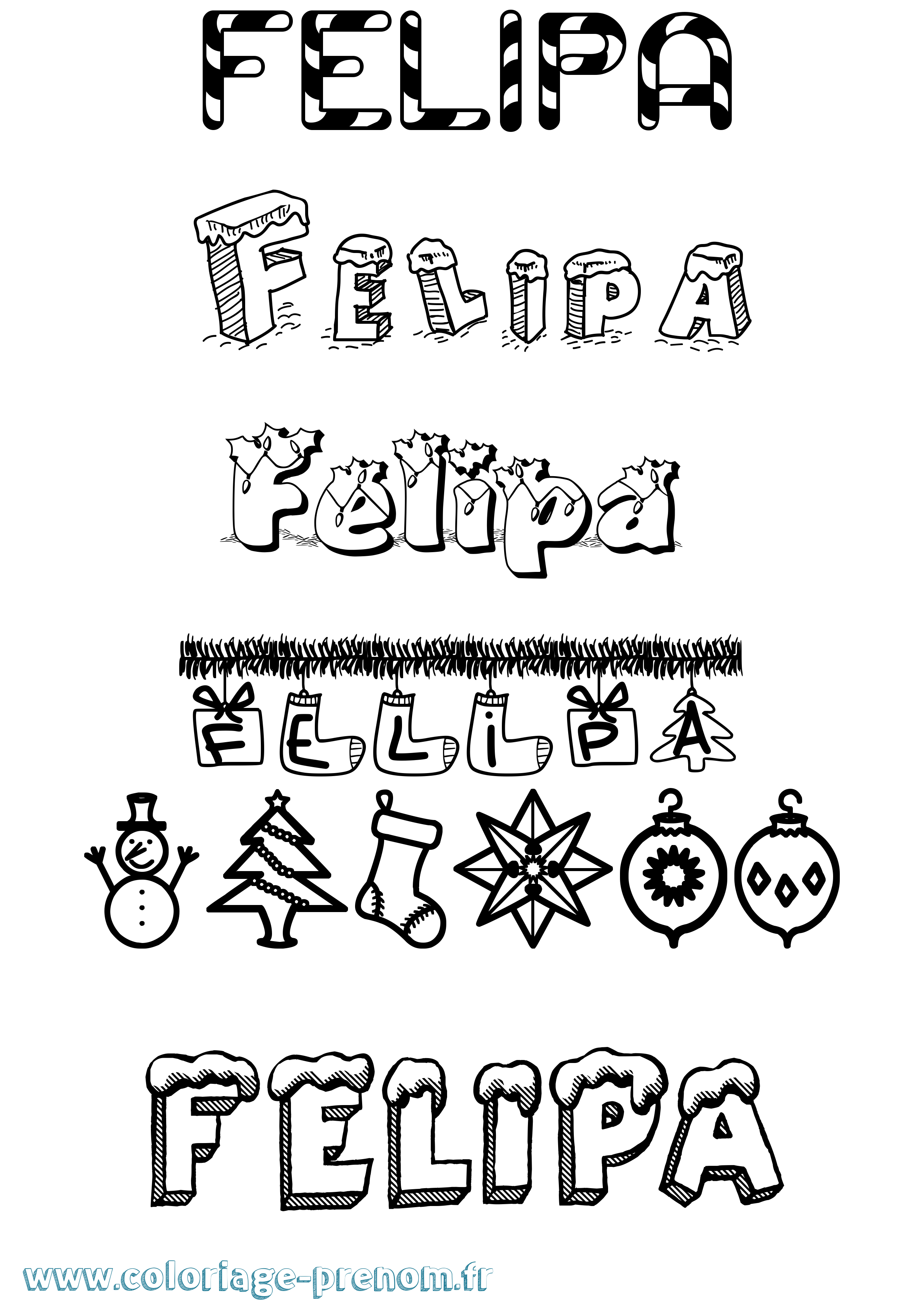 Coloriage Felipa Noël Coloriage prénom Felipa Noël
