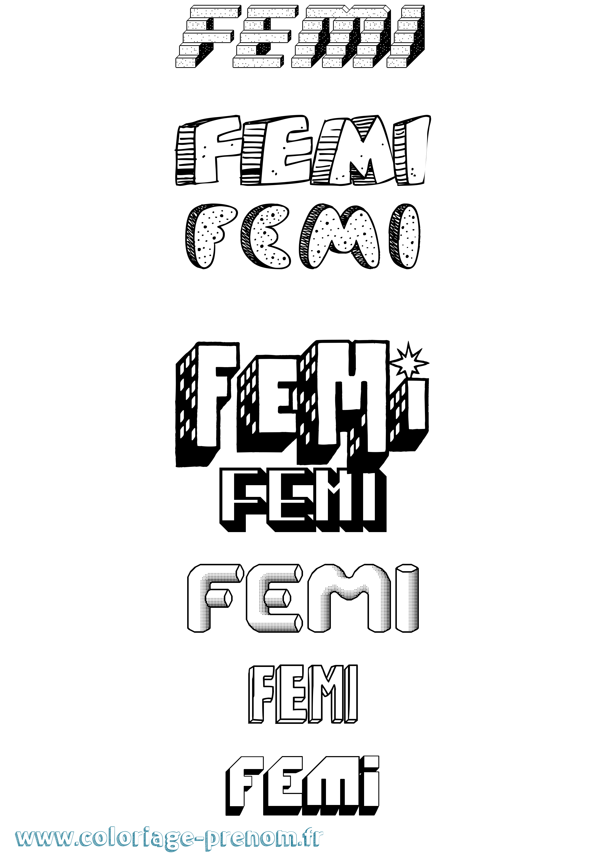 Coloriage Femi Effet 3D Coloriage prénom Femi Effet 3D