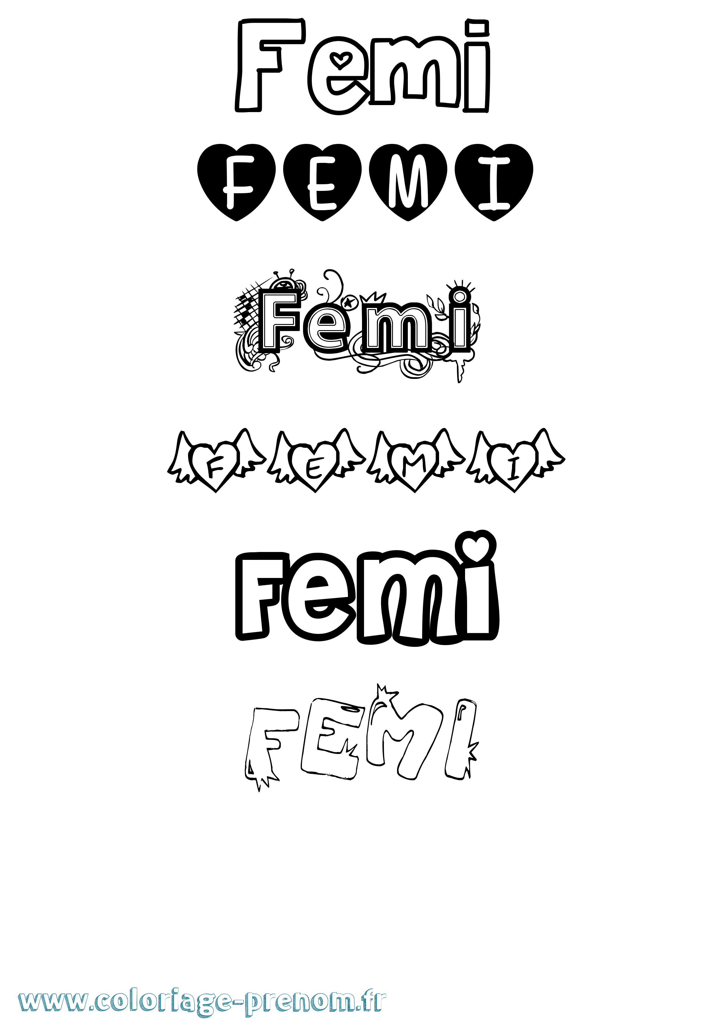 Coloriage Femi Girly Coloriage prénom Femi Girly