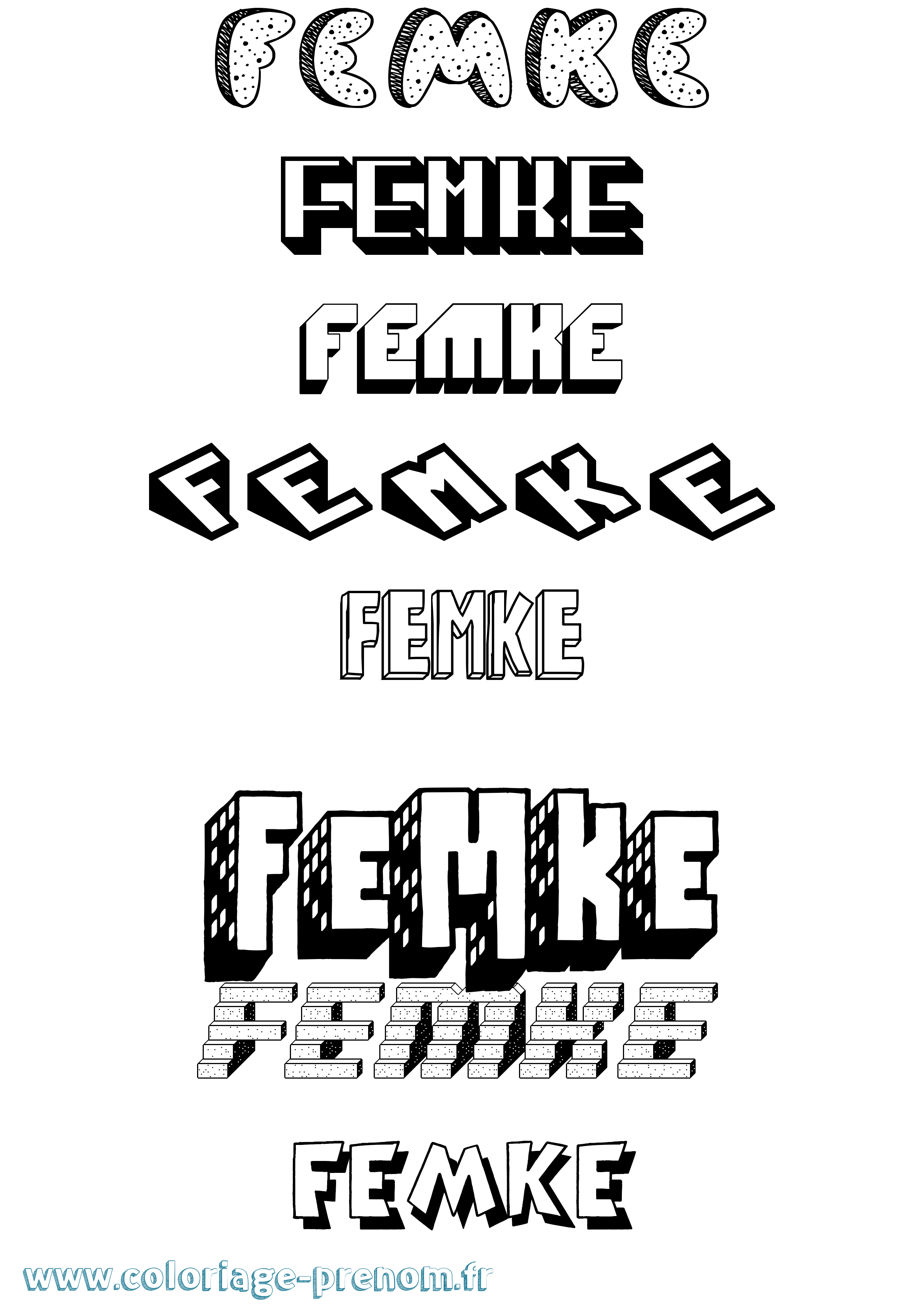 Coloriage Femke Effet 3D Coloriage prénom Femke Effet 3D