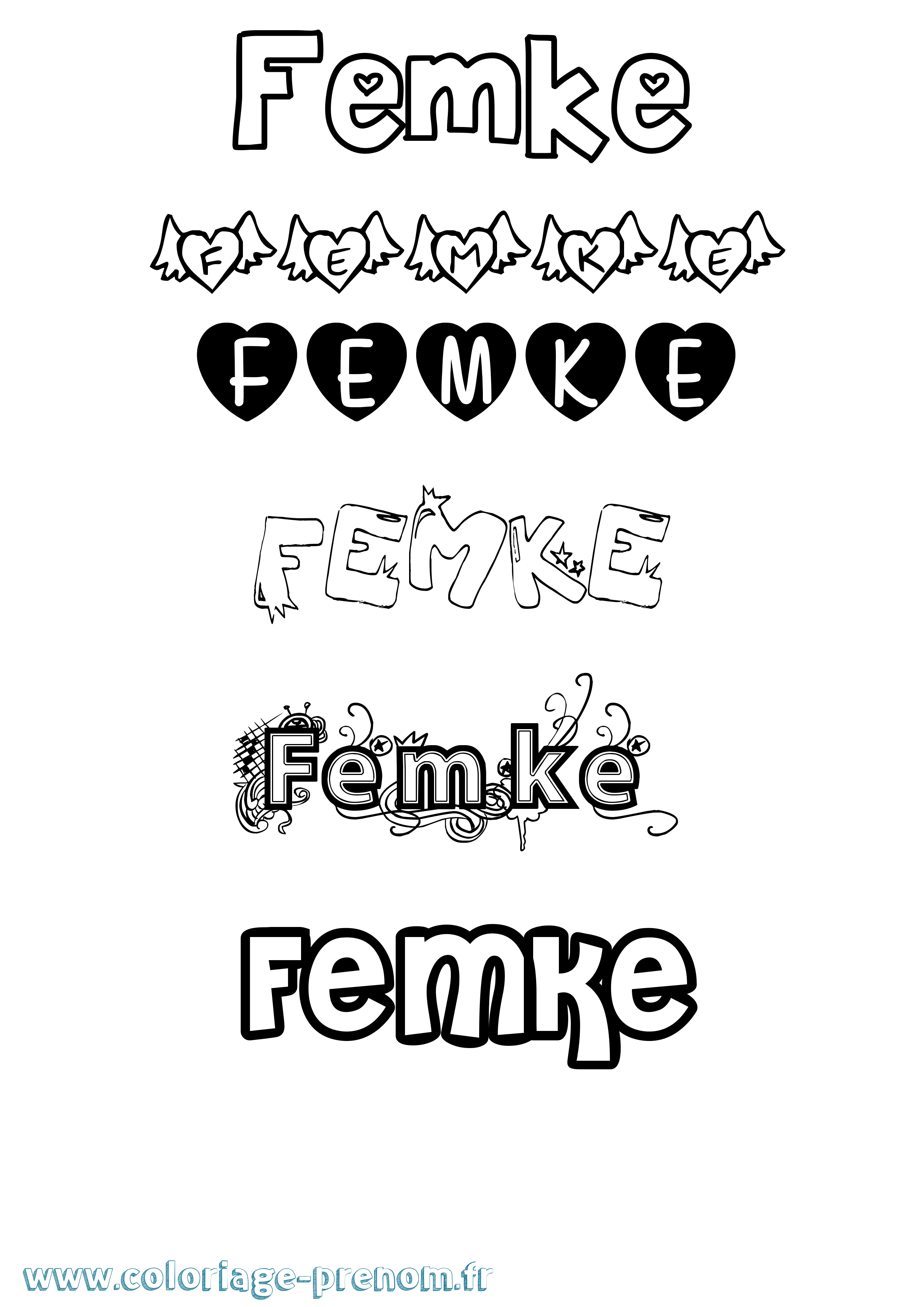 Coloriage Femke Girly Coloriage prénom Femke Girly