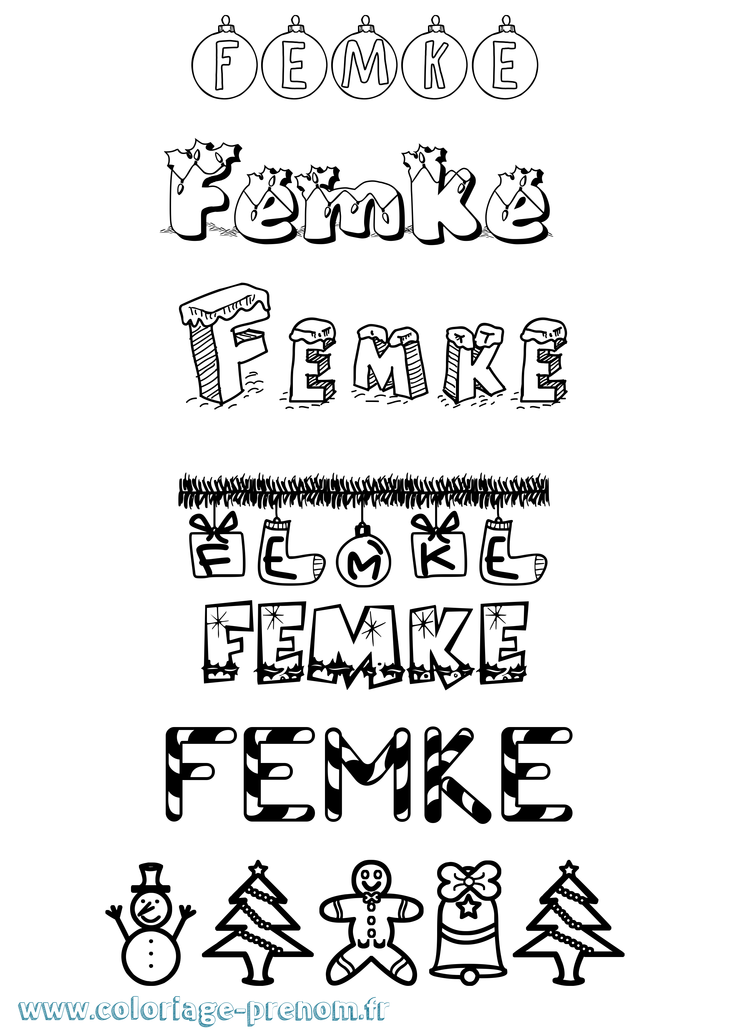 Coloriage Femke Noël Coloriage prénom Femke Noël